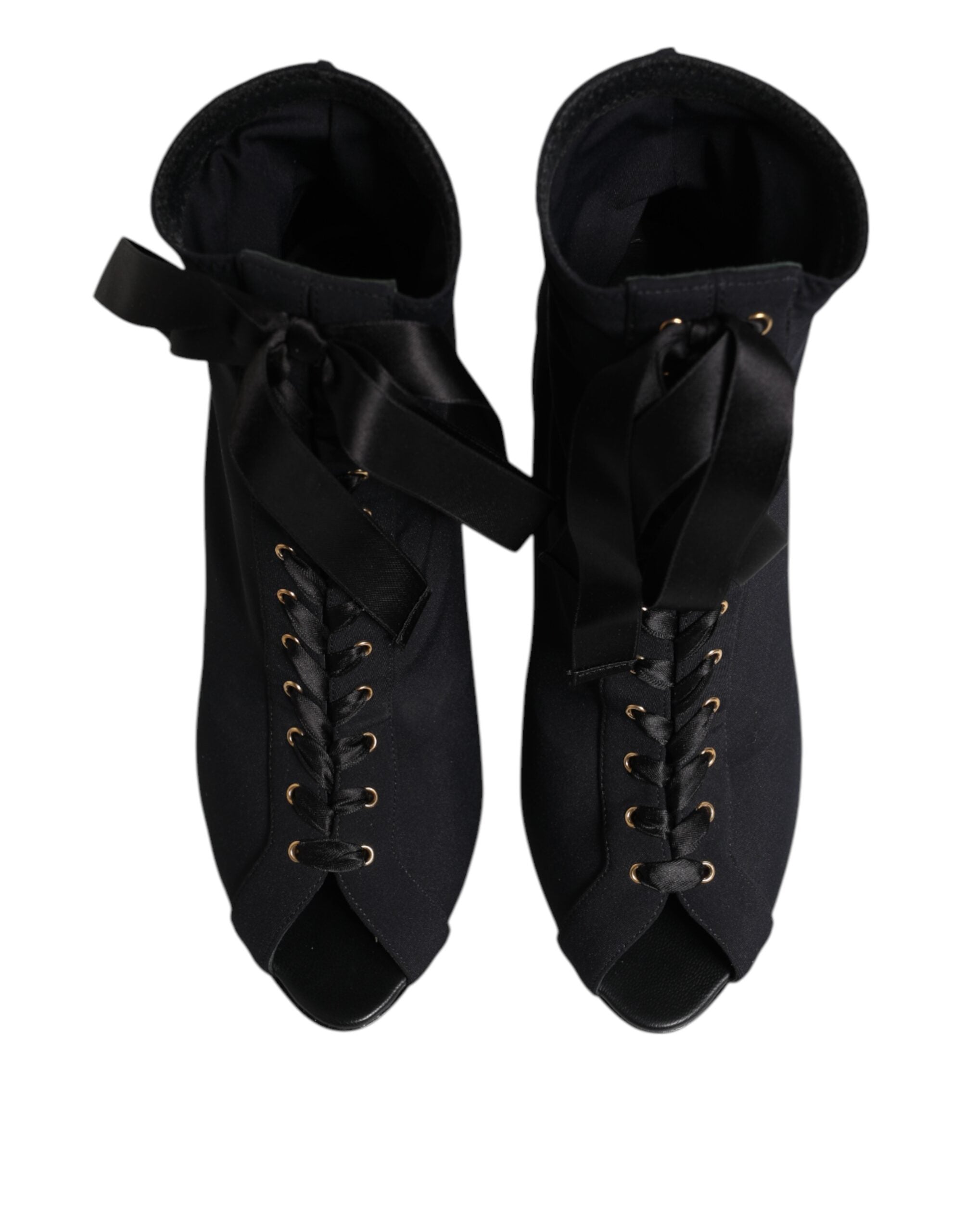 Dolce & Gabbana Schwarz Stiletto Heels Lace Up Stiefel Schuhe