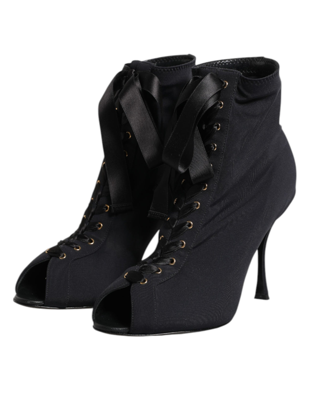 Dolce & Gabbana Schwarze Stiletto-Absatzstiefeletten zum Schnüren