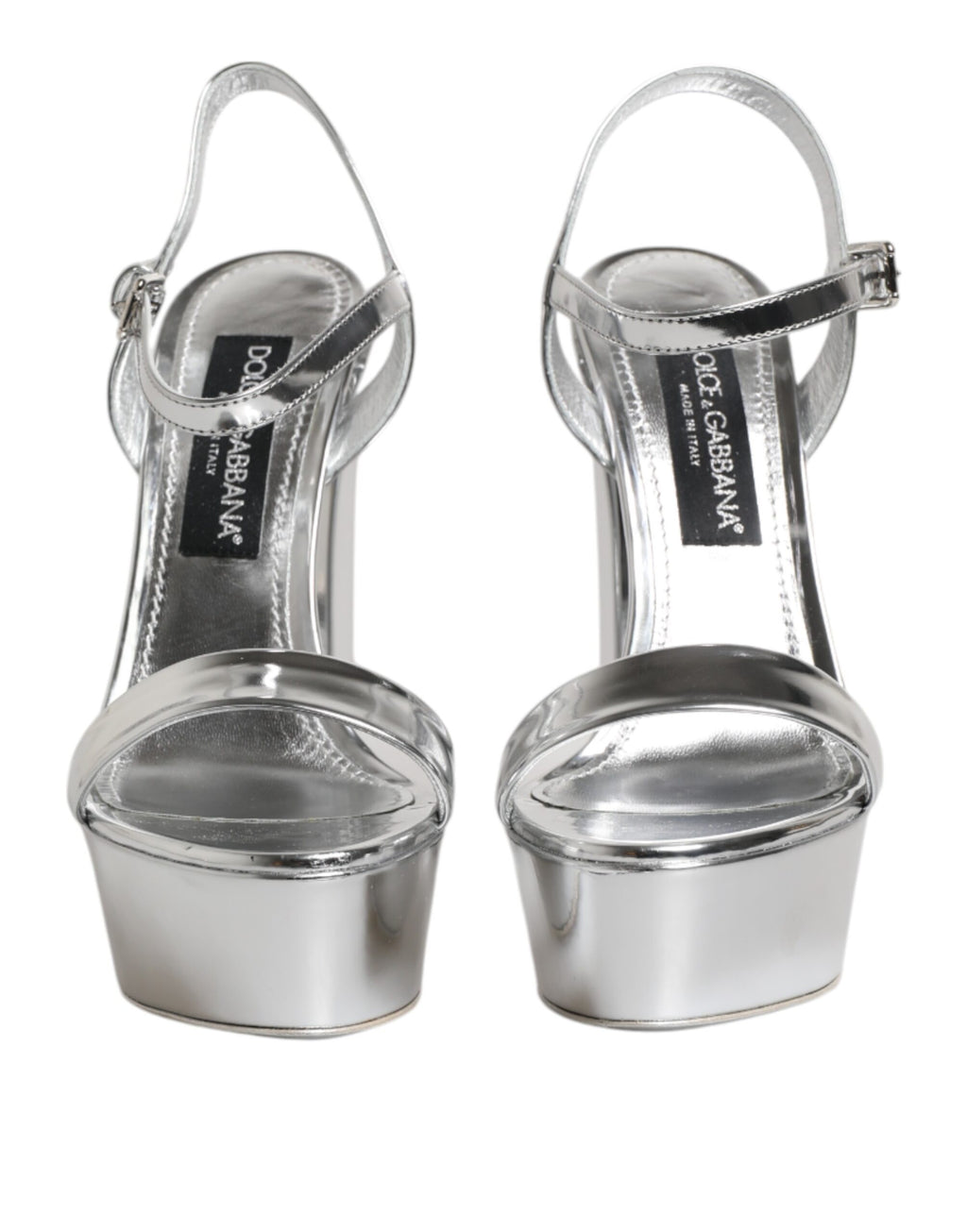 Dolce & Gabbana Silberne Leder Plateau Keira Sandalen Schuhe