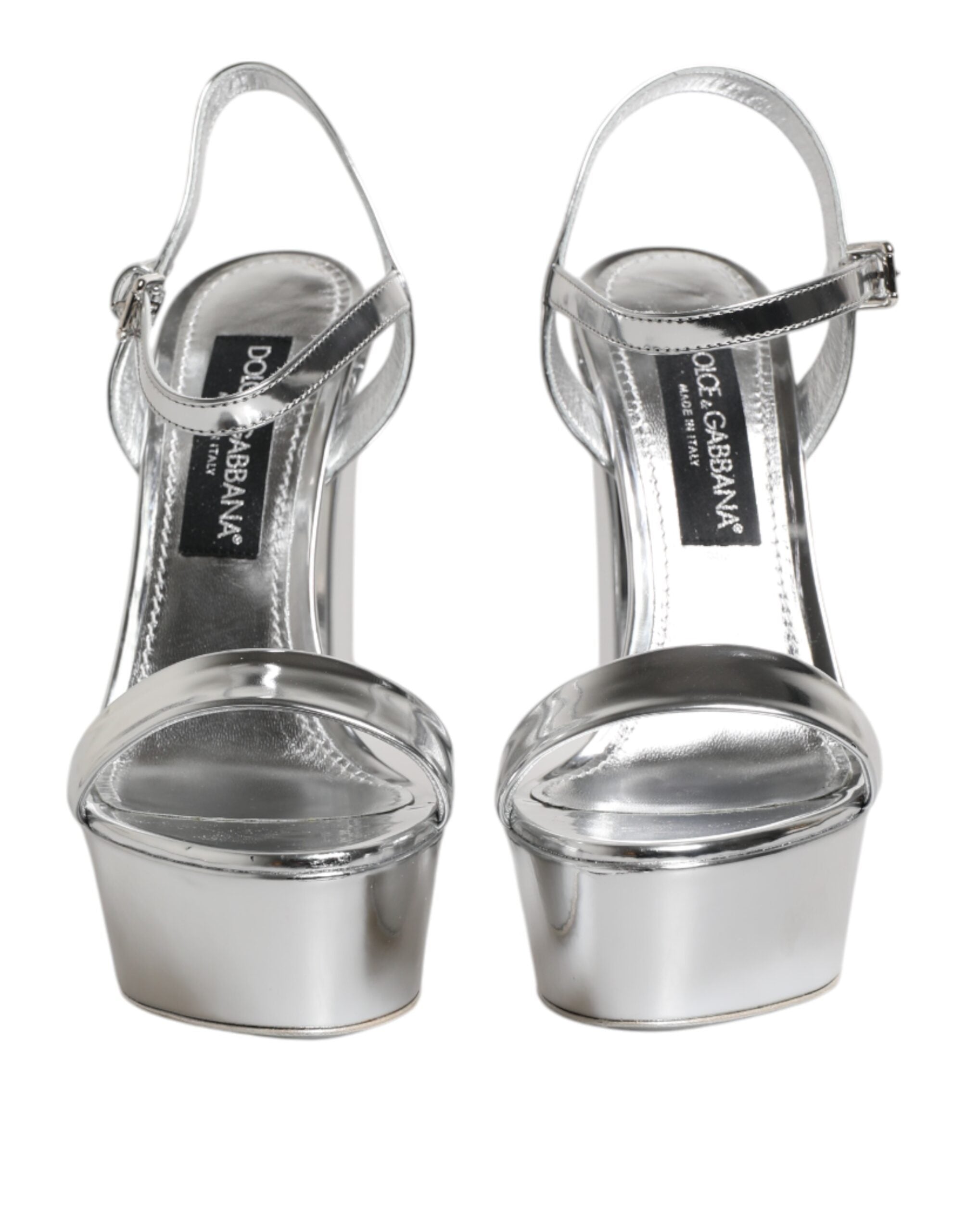 Dolce & Gabbana Silberne Leder Plateau Keira Sandalen Schuhe
