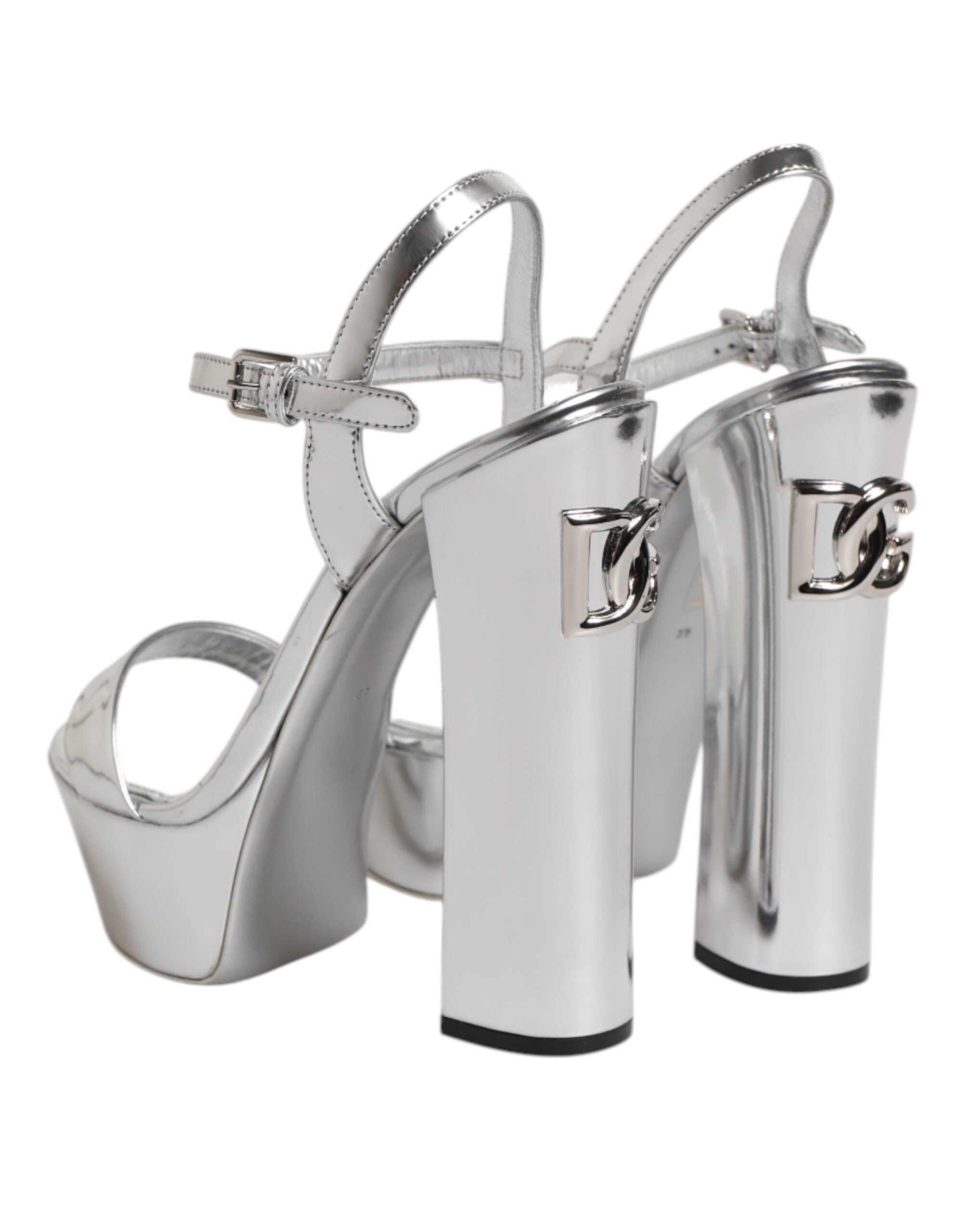 Dolce & Gabbana Silberne Leder Plateau Keira Sandalen Schuhe