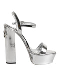 Dolce & Gabbana Silver Leather Platform Keira Sandals Shoes