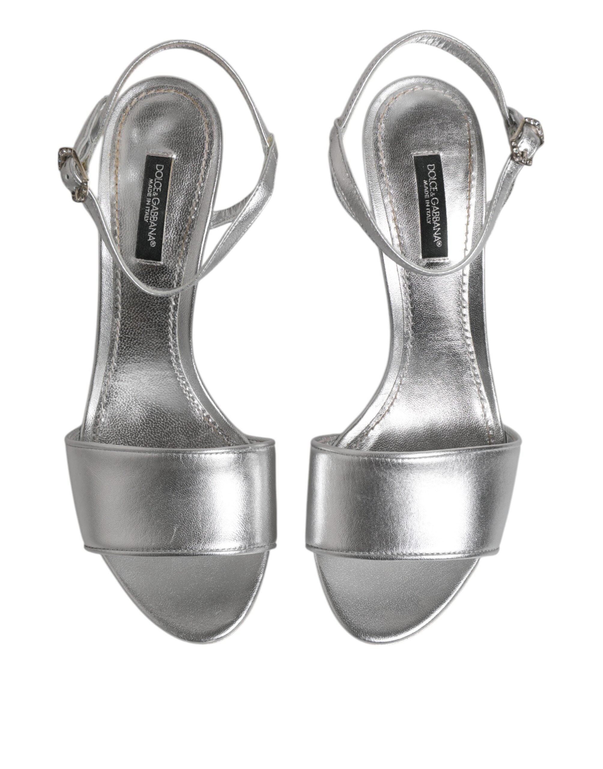 Dolce & Gabbana Silber Leder DG Heels Keira Sandalen Schuhe