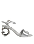 Dolce & Gabbana Silver Leather DG Heels Keira Sandals Shoes