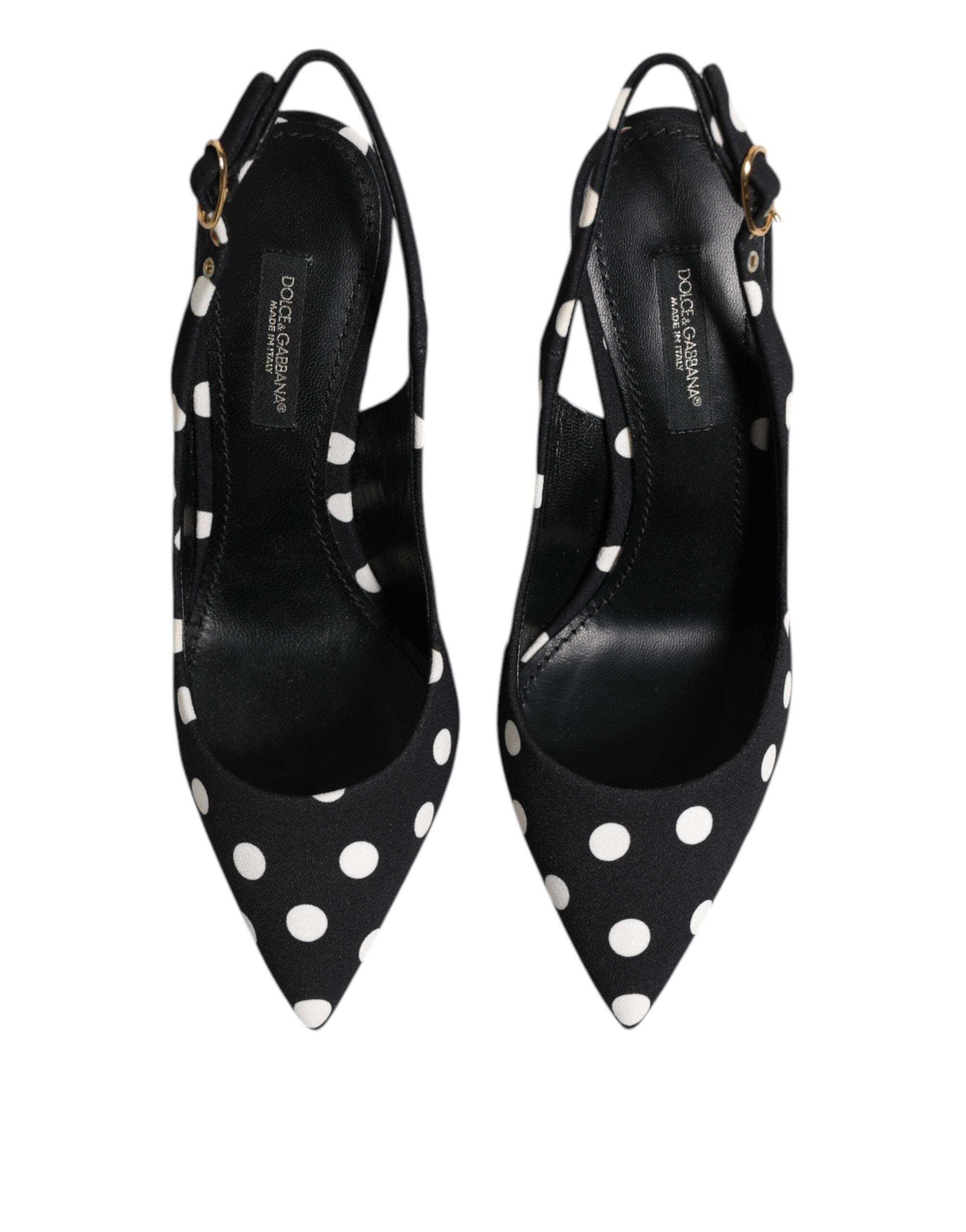 Dolce & Gabbana Schwarz Weiß Gepunktete Stiletto Slingback Schuhe