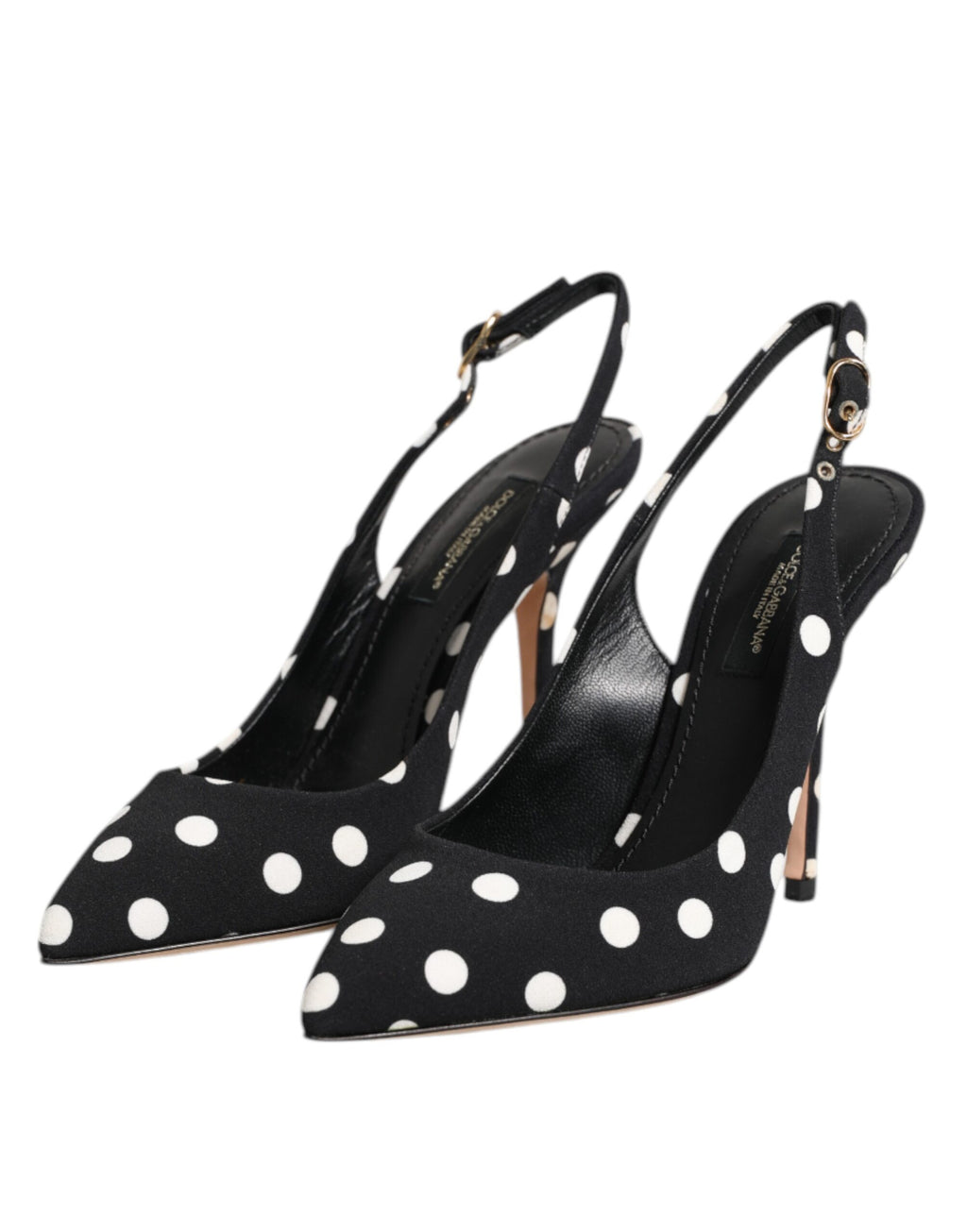 Dolce & Gabbana Schwarz Weiß Gepunktete Stiletto Slingback Schuhe