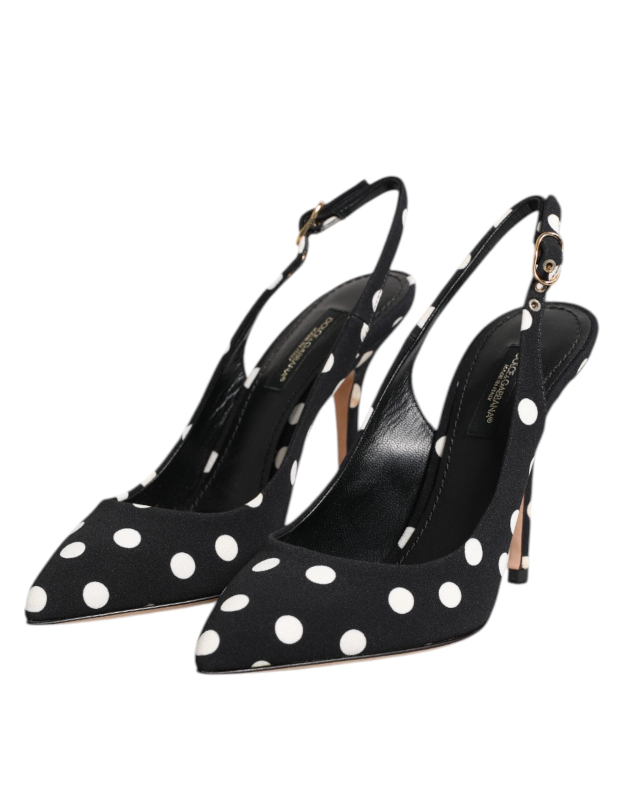 Dolce & Gabbana Schwarz Weiß Gepunktete Stiletto Slingback Schuhe