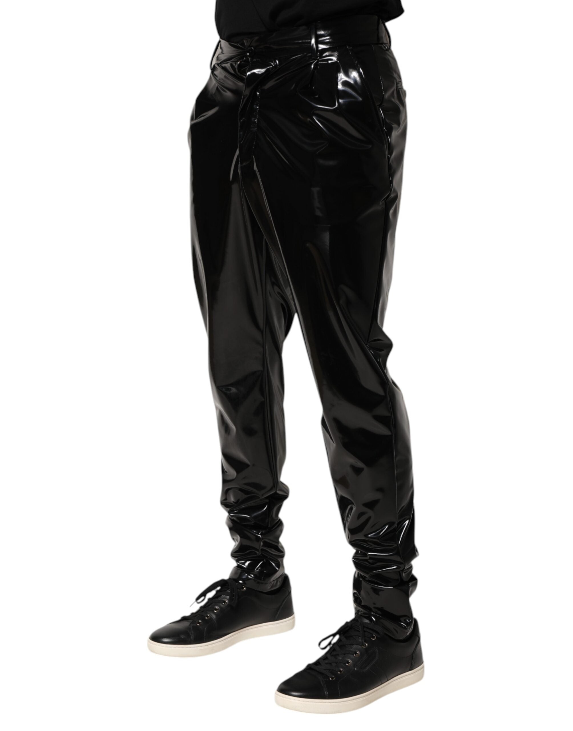Dolce & Gabbana Schwarze Polyester Mid Waist Herren Hosen Hosen