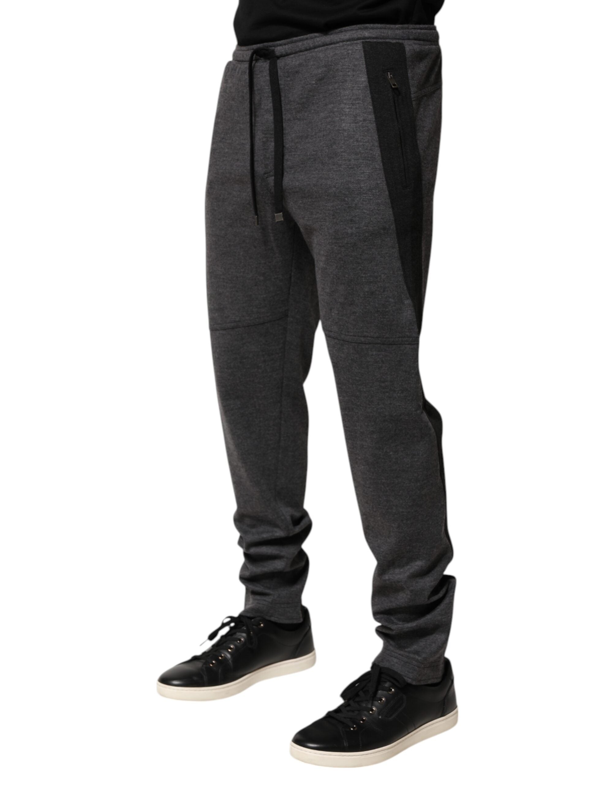 Dolce & Gabbana Graue Schwarze Wollmischung Jogger-Sweatpants Hose