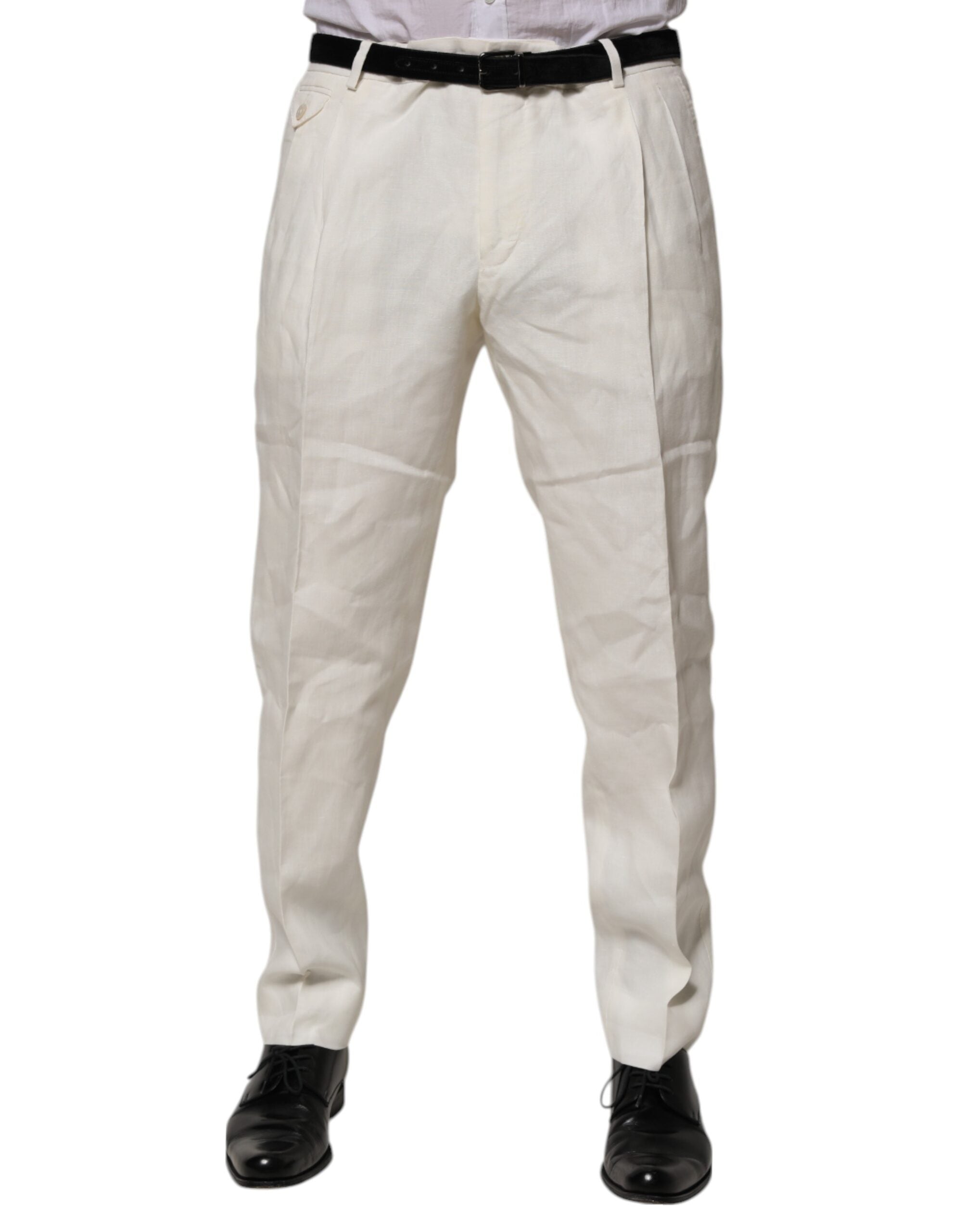 Dolce & Gabbana Cremefarbenes Leinenkleid Schlanke formelle Hosenhose