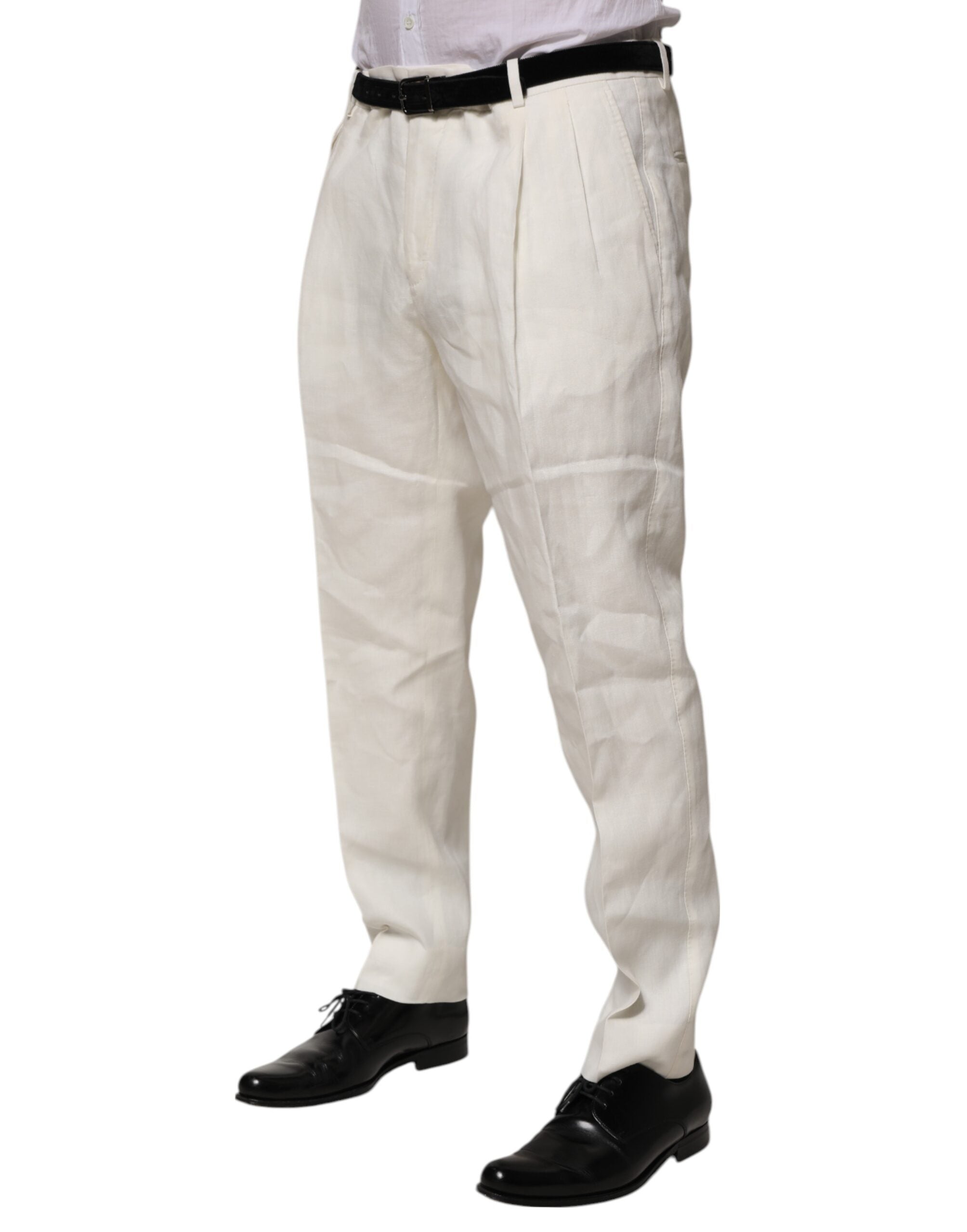 Dolce & Gabbana Cremefarbenes Leinenkleid Schlanke formelle Hosenhose