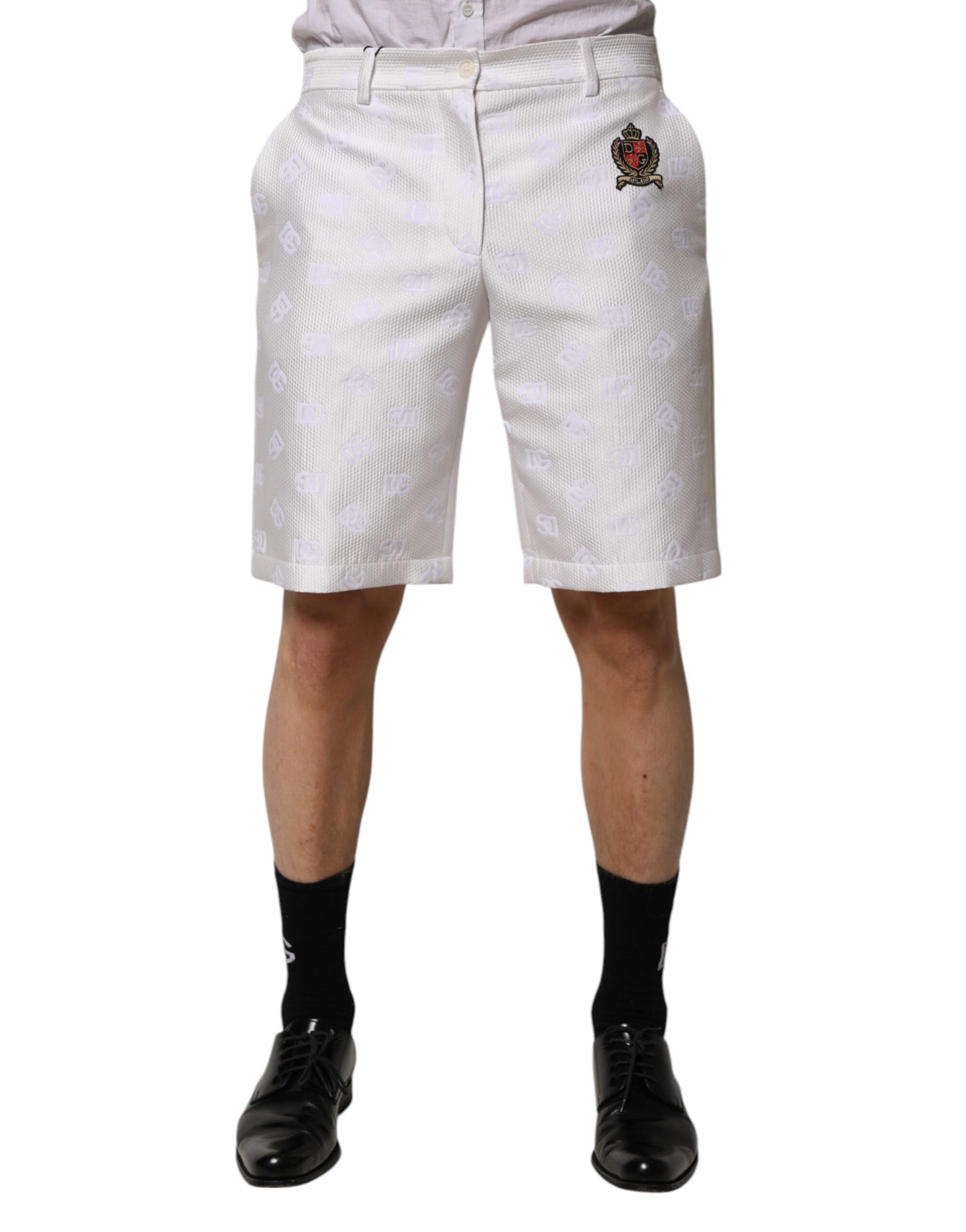 Dolce & Gabbana Weiße DNA DG Patch Logo Baumwoll-Hosenshorts