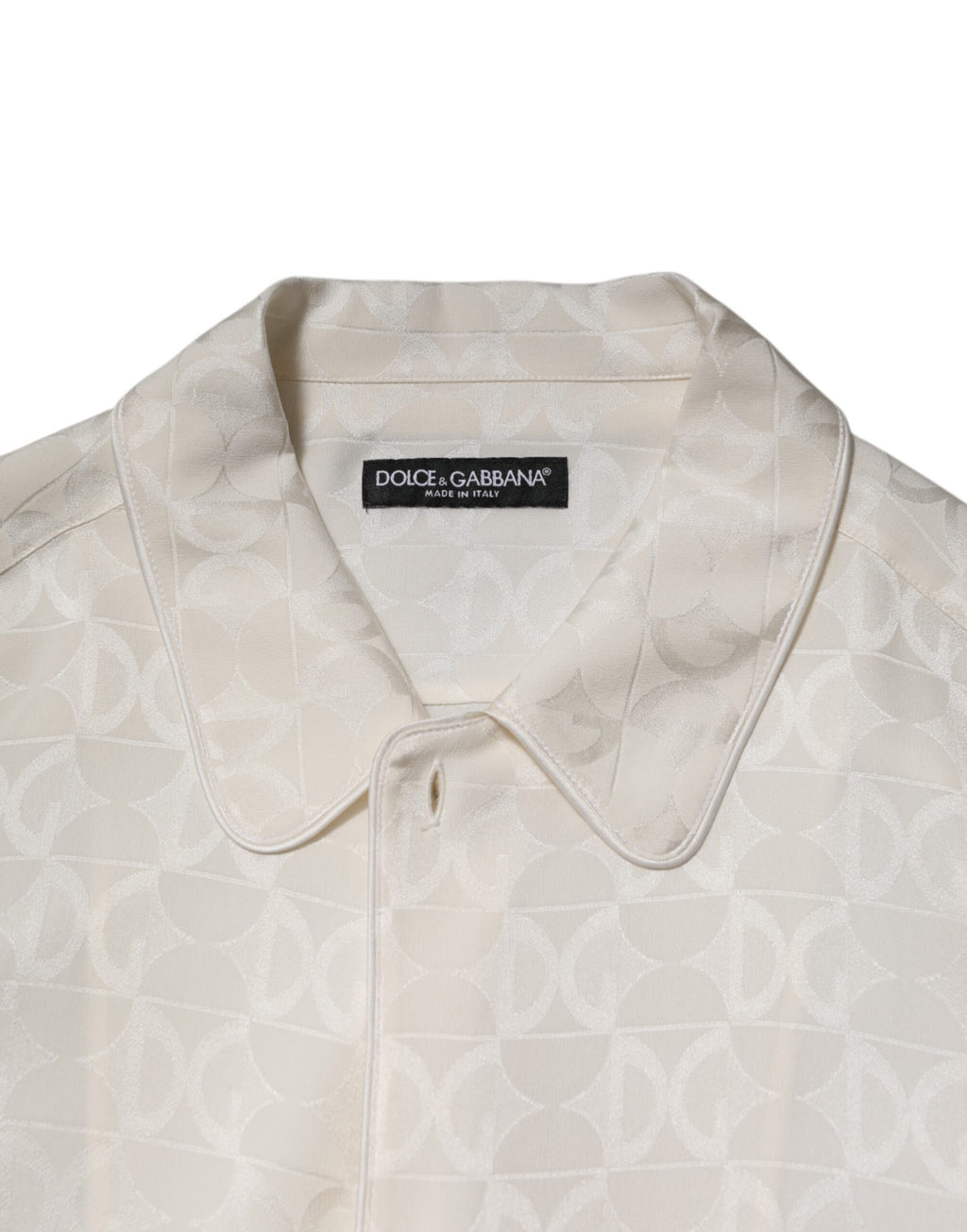 Dolce & Gabbana Weißes Seidenhemd mit DG-Logo-Druck und langen Ärmeln