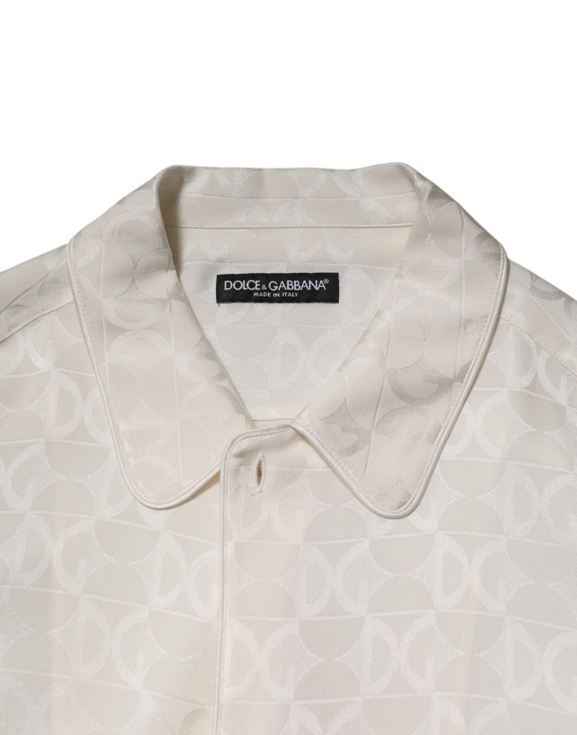Dolce & Gabbana Weißes Seidenhemd mit DG-Logo-Druck und langen Ärmeln