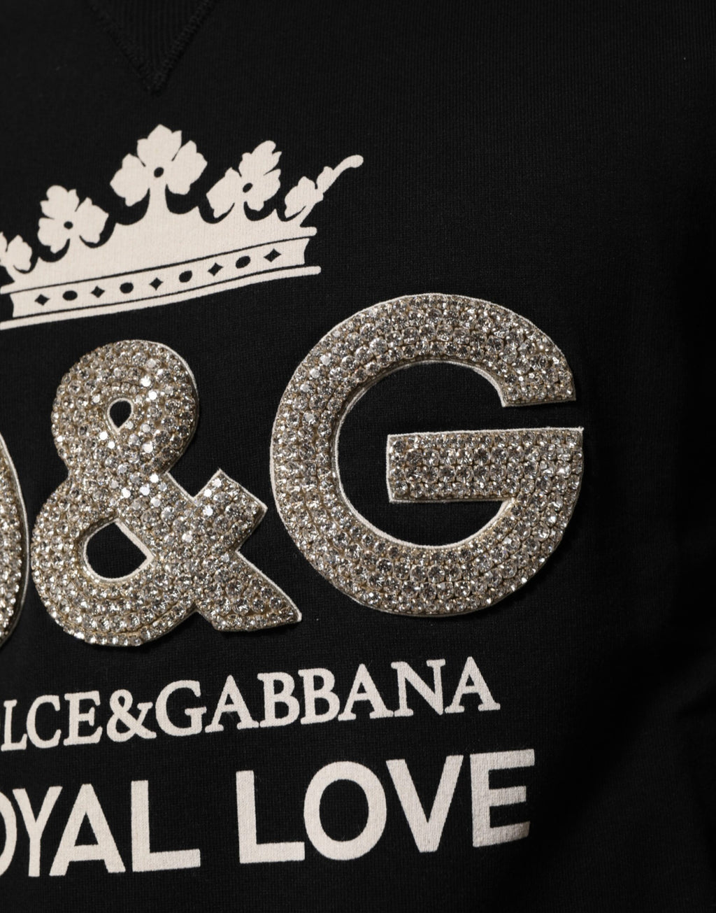 Dolce & Gabbana Schwarzer DG Pullover aus Baumwolle mit Kristallverzierung