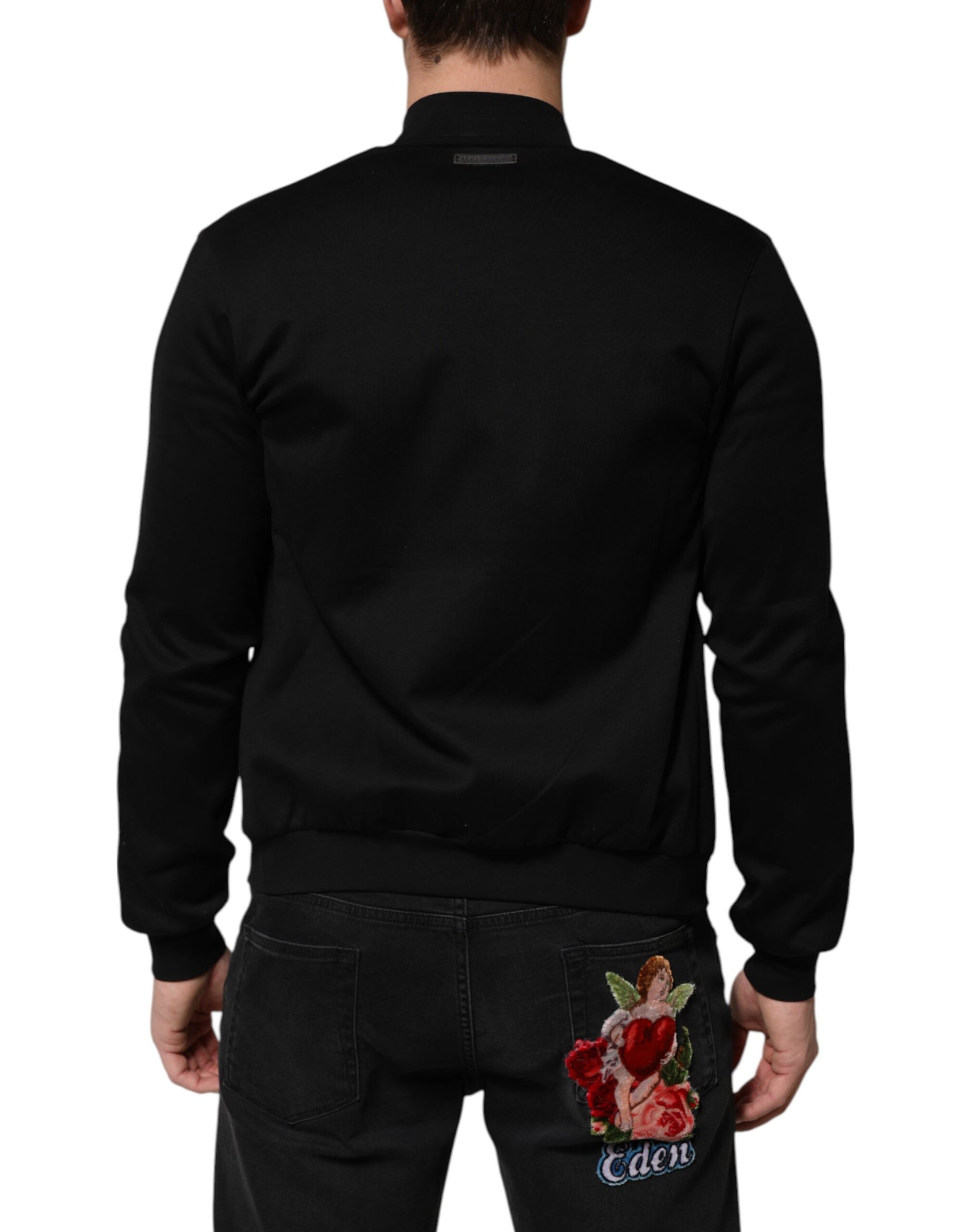 Dolce & Gabbana Schwarze Baumwolle Logo Full Zip Männer Bomberjacke