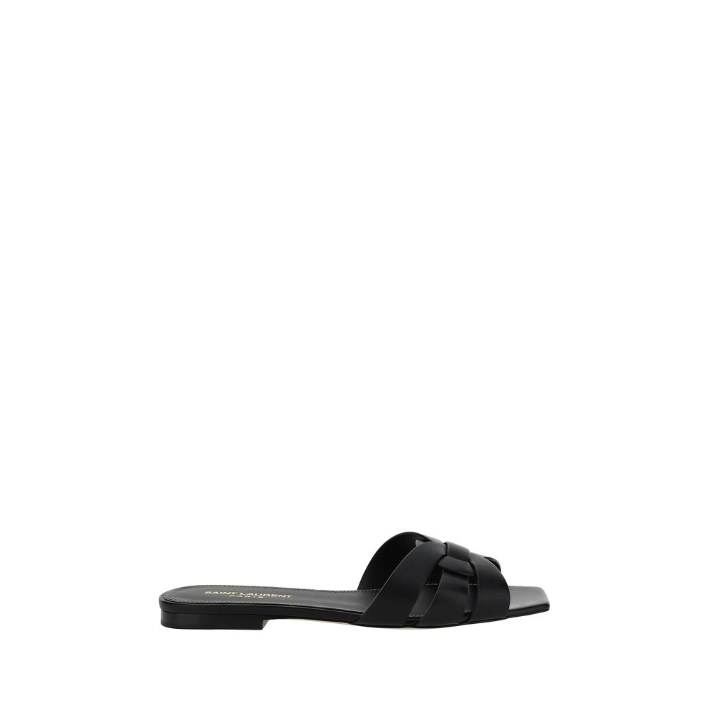 Saint Laurent Schwarze Kalbsleder Bos Taurus Sandalen