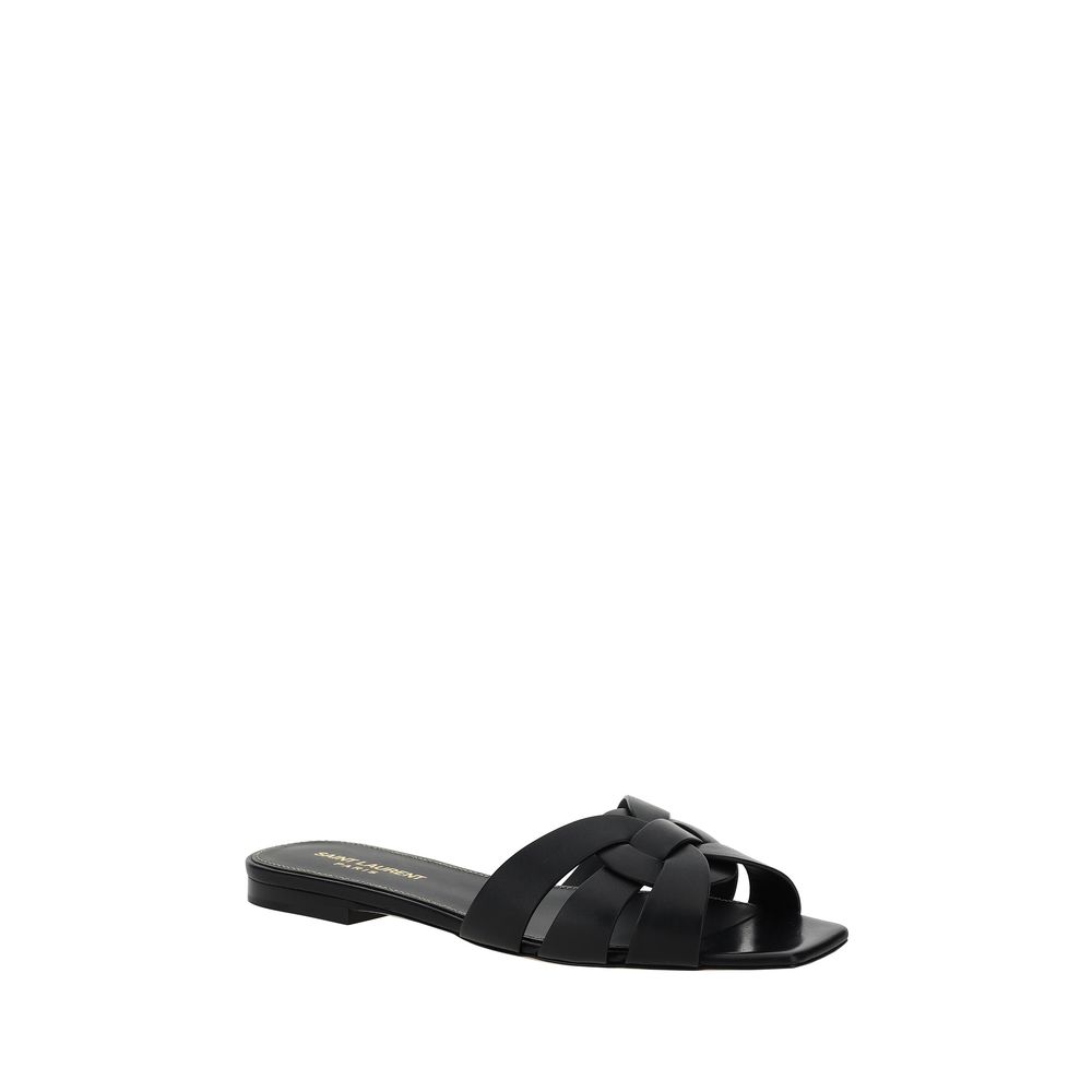 Saint Laurent Schwarze Kalbsleder Bos Taurus Sandalen