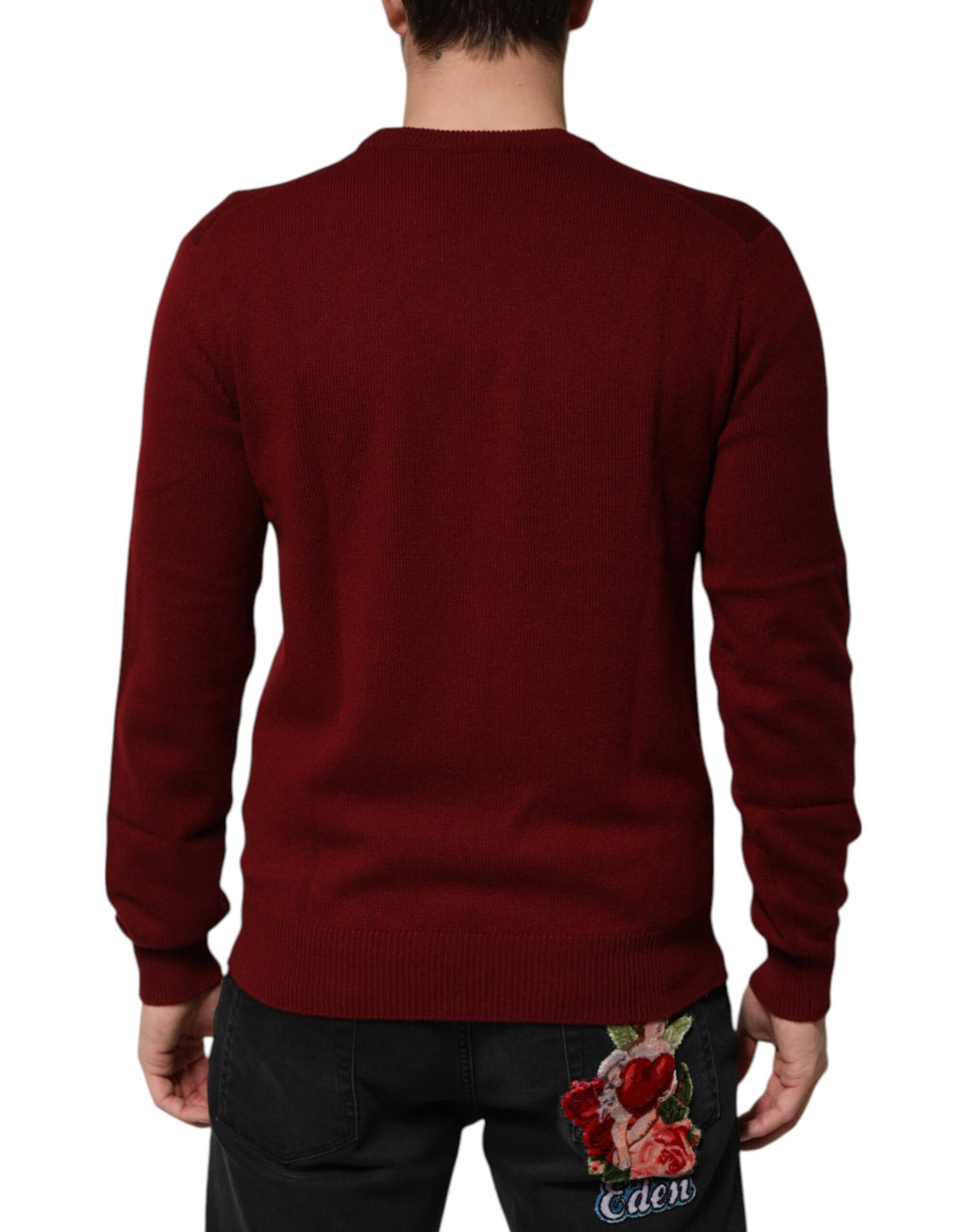 Dolce & Gabbana Burgunderfarbener Pullover aus Kaschmir mit Löwenwappen