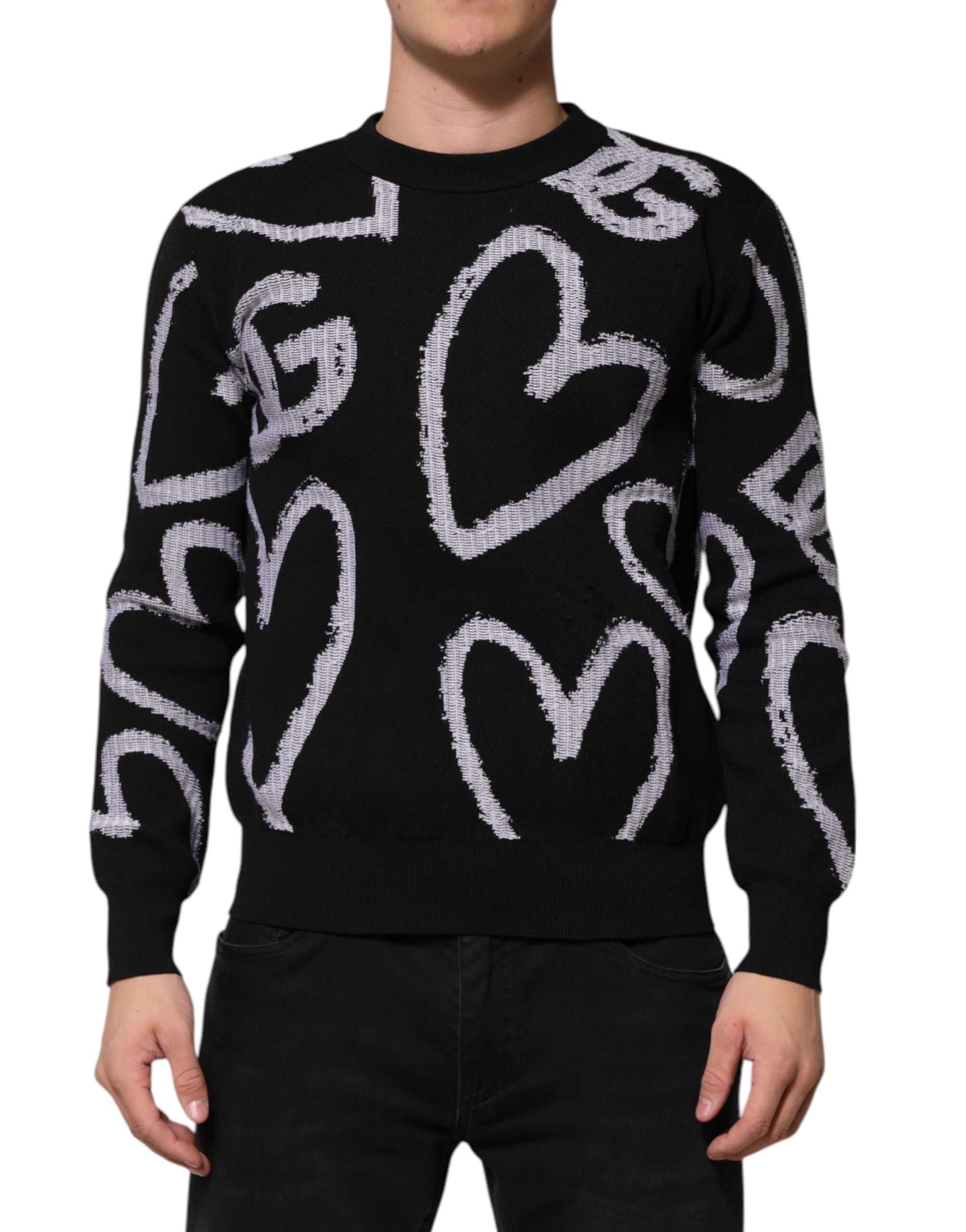 Dolce & Gabbana Schwarzer Pullover aus Nylonwolle mit Herzmotiv