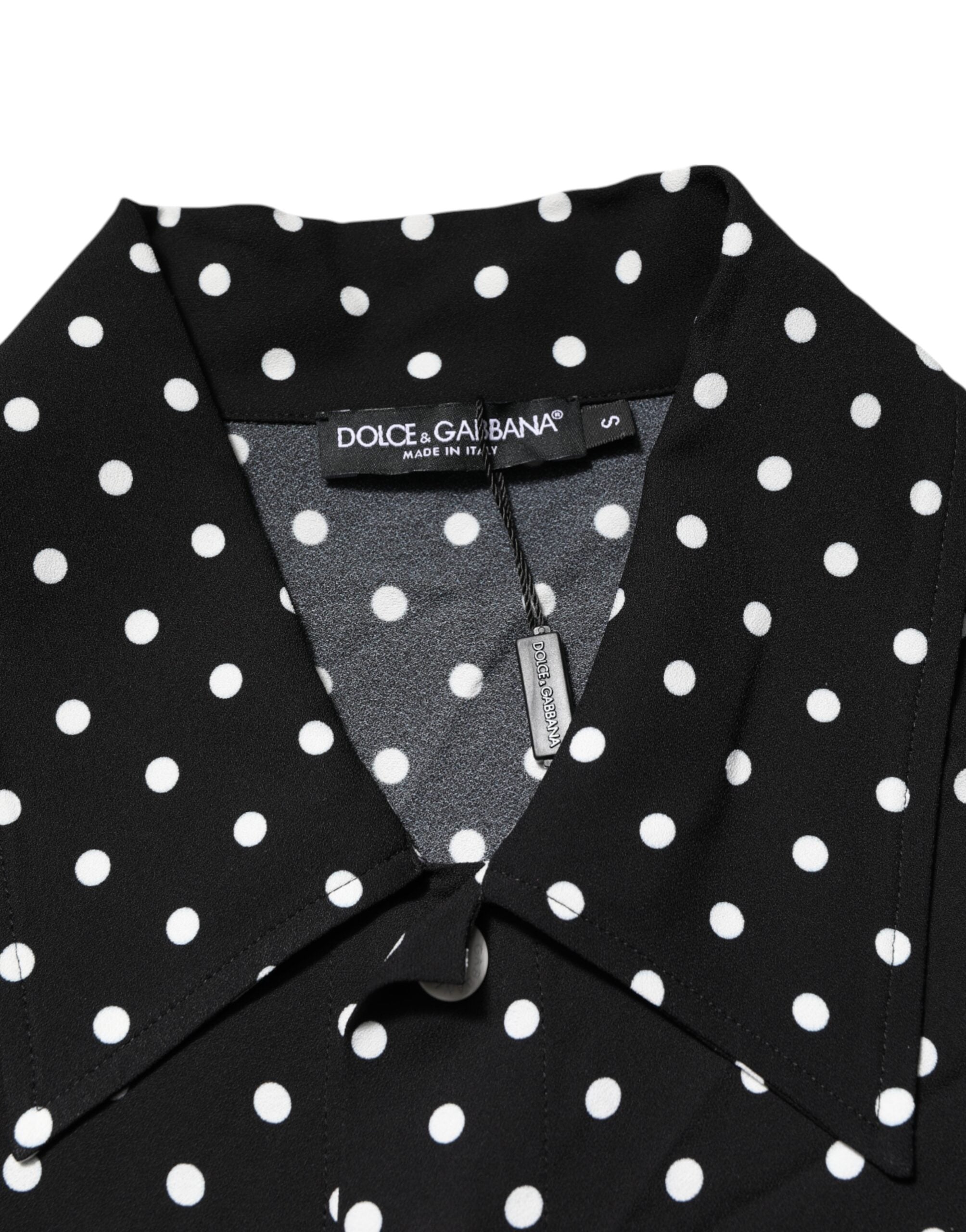 Dolce & Gabbana Schwarzes gepunktetes Polo-T-Shirt mit kurzen Ärmeln und Kragen
