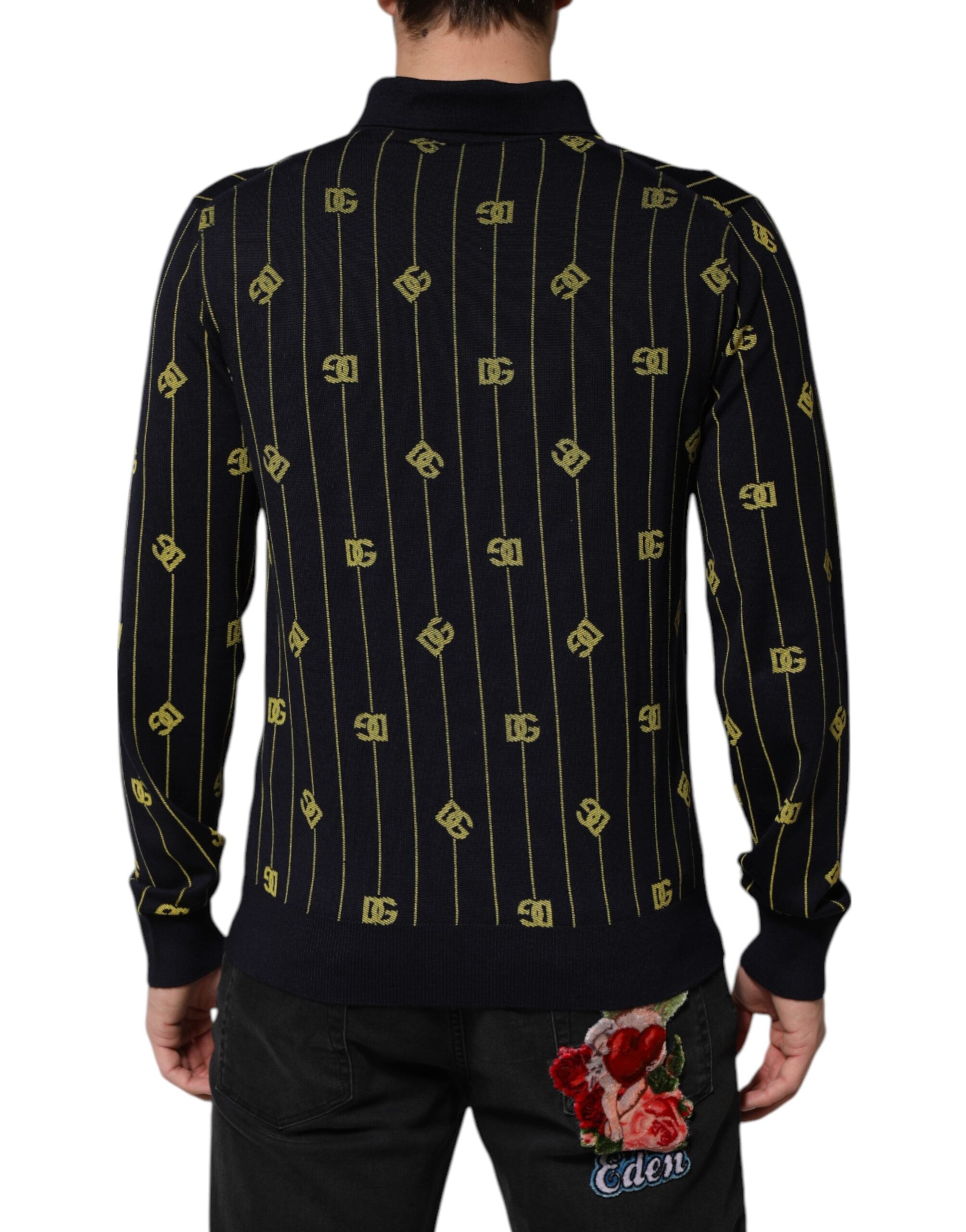 Dolce & Gabbana Schwarzes Logo-Jacquard-Strick-Poloshirt T-Shirt