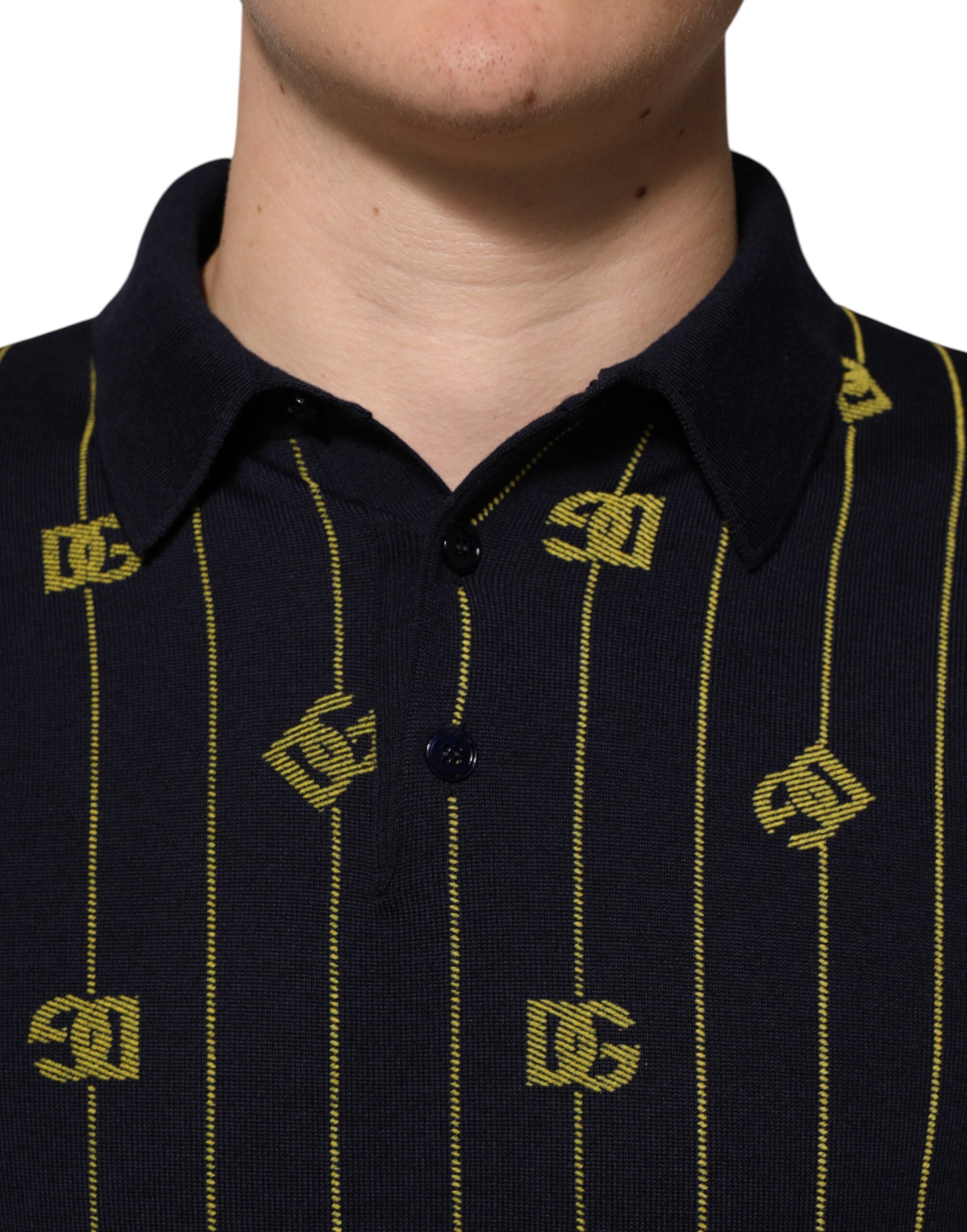 Dolce & Gabbana Schwarzes Logo-Jacquard-Strick-Poloshirt T-Shirt