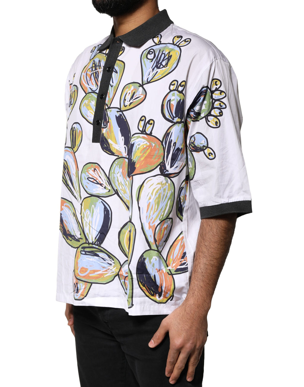 Dolce & Gabbana Weißes Sketch-Print-Polo-T-Shirt für Herren in Übergröße
