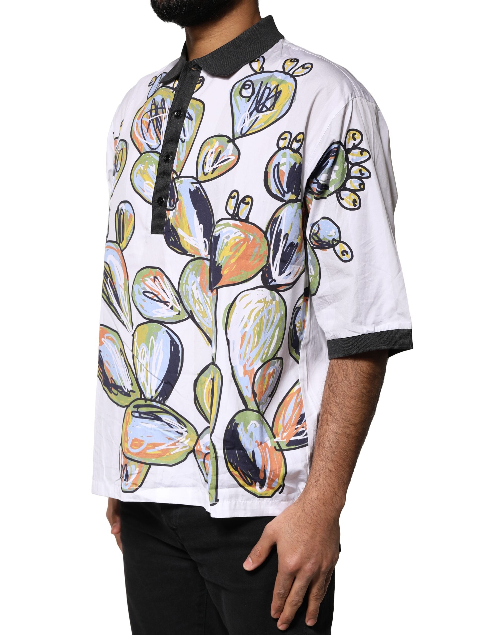 Dolce & Gabbana Weißes Sketch-Print-Polo-T-Shirt für Herren in Übergröße