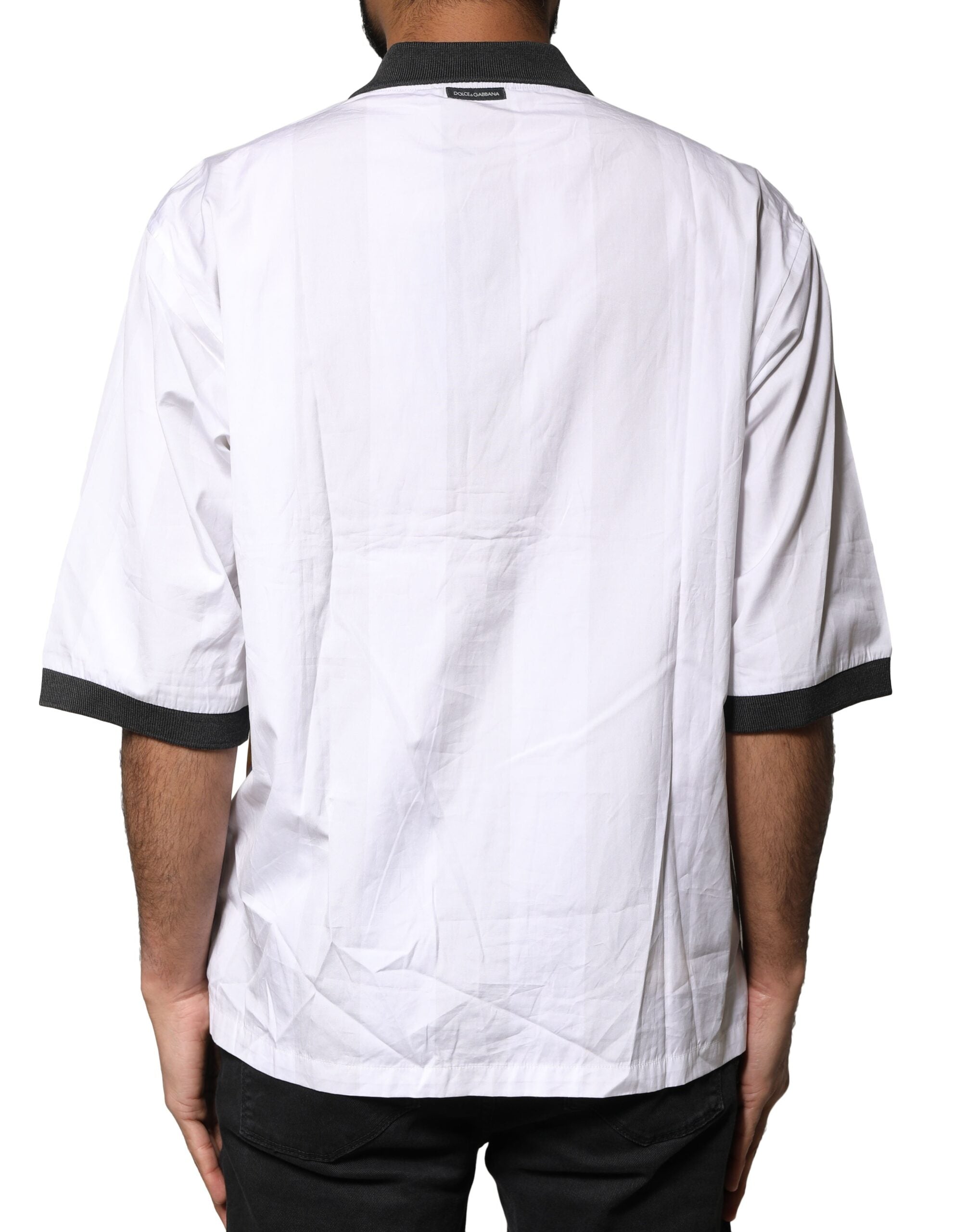 Dolce & Gabbana Weißes Sketch-Print-Polo-T-Shirt für Herren in Übergröße