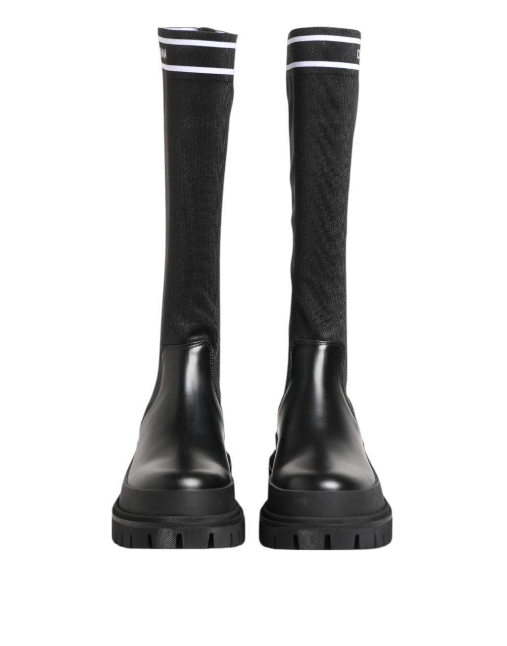 Dolce & Gabbana Schwarz Weiß Polyester Socken Hohe Stiefel Schuhe