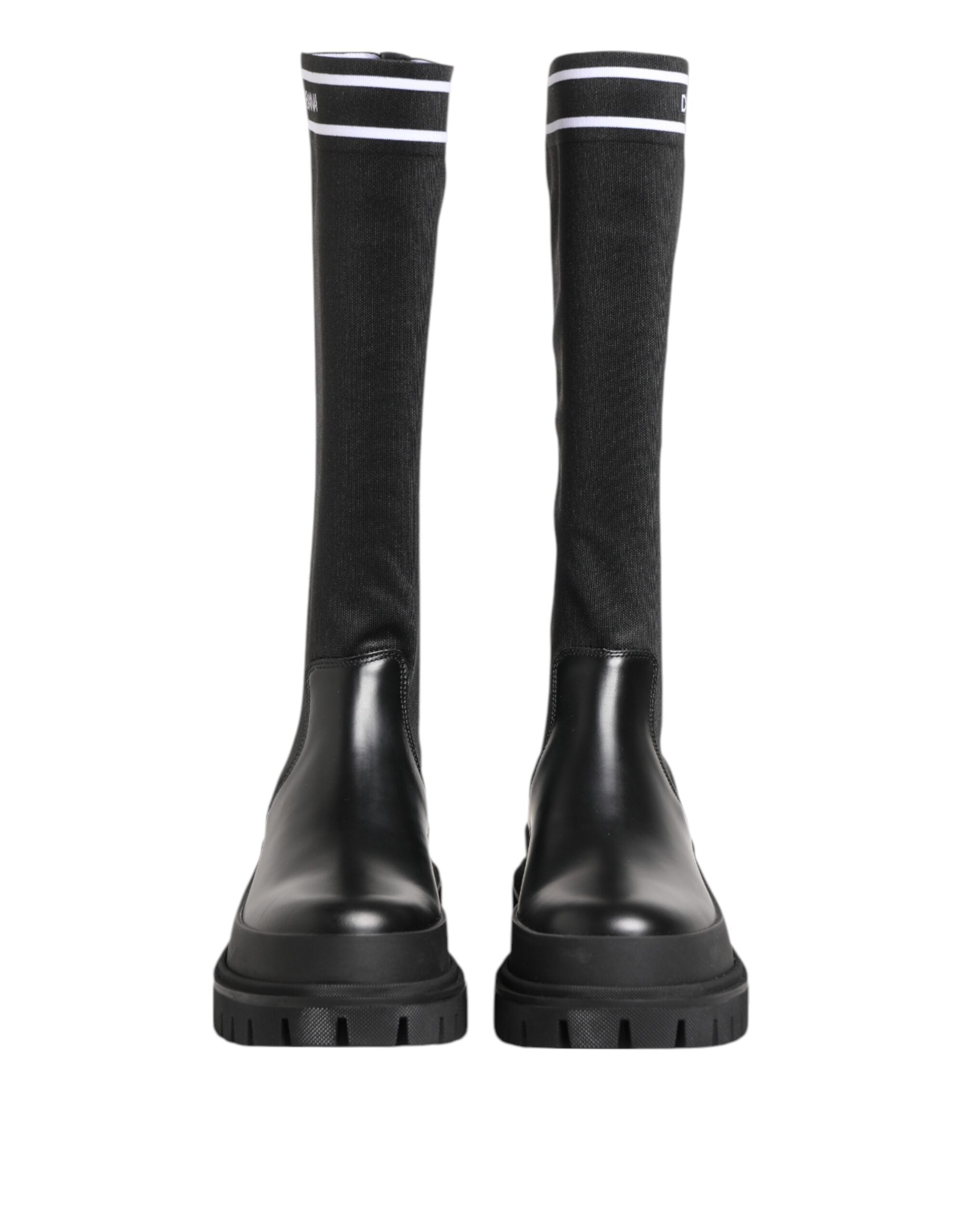 Dolce & Gabbana Schwarz Weiß Polyester Socken Hohe Stiefel Schuhe