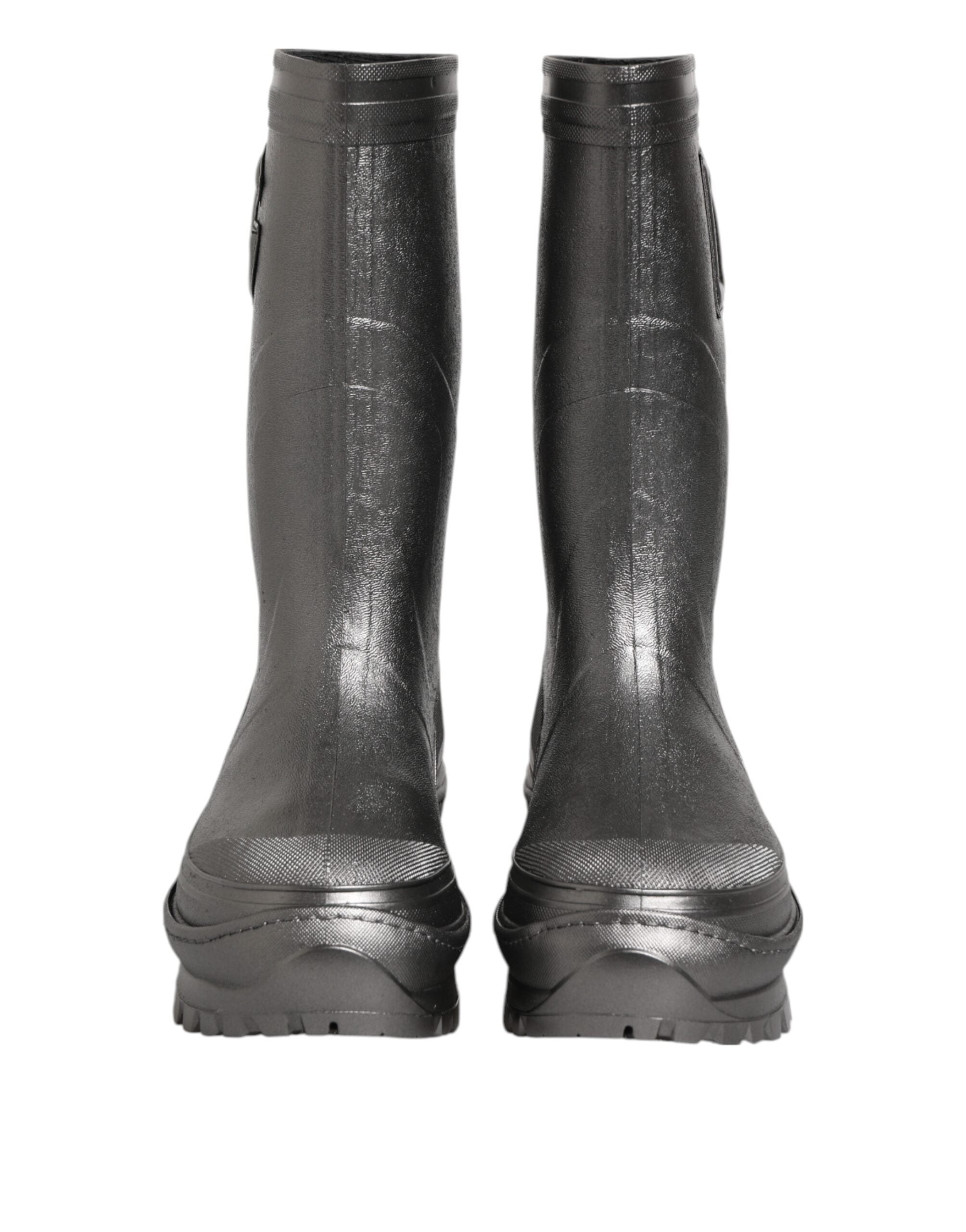 Dolce & Gabbana Schwarz Argento Pull On Regen Stiefel Schuhe