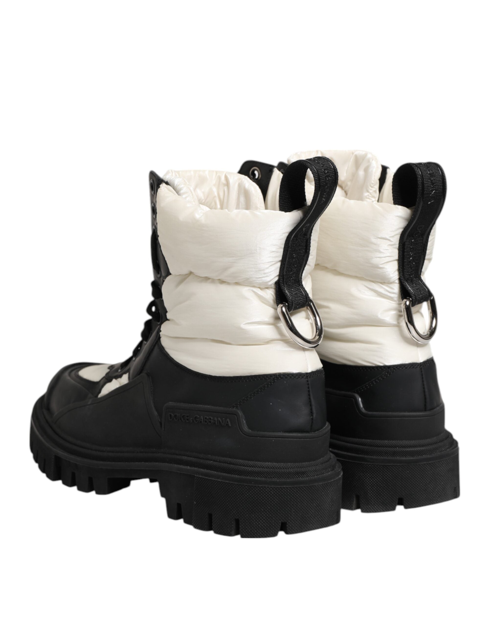 Dolce & Gabbana Schwarz Weiß Gepolsterte Mid Calf Lace Up Stiefel Schuhe