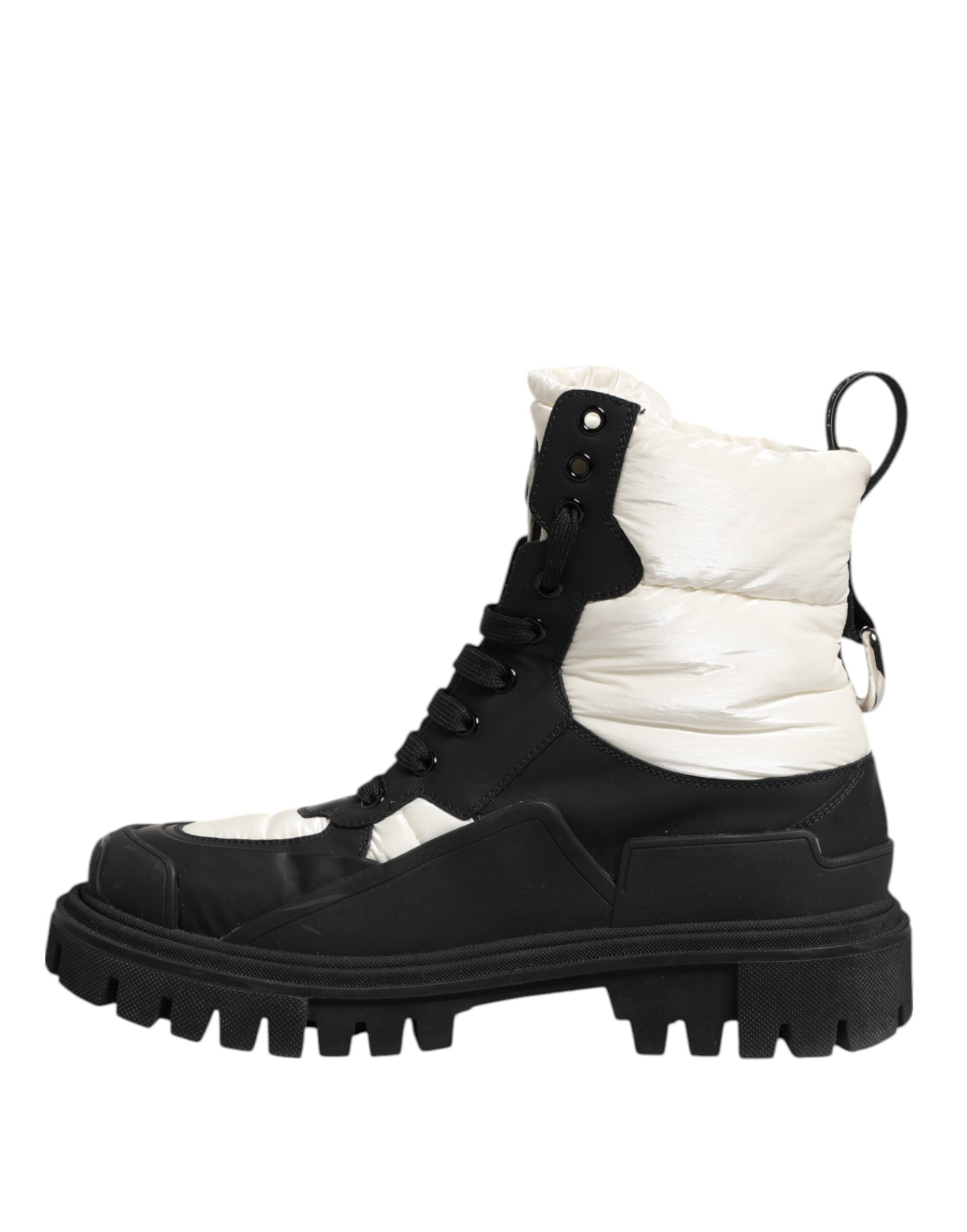 Dolce & Gabbana Schwarz Weiß Gepolsterte Mid Calf Lace Up Stiefel Schuhe