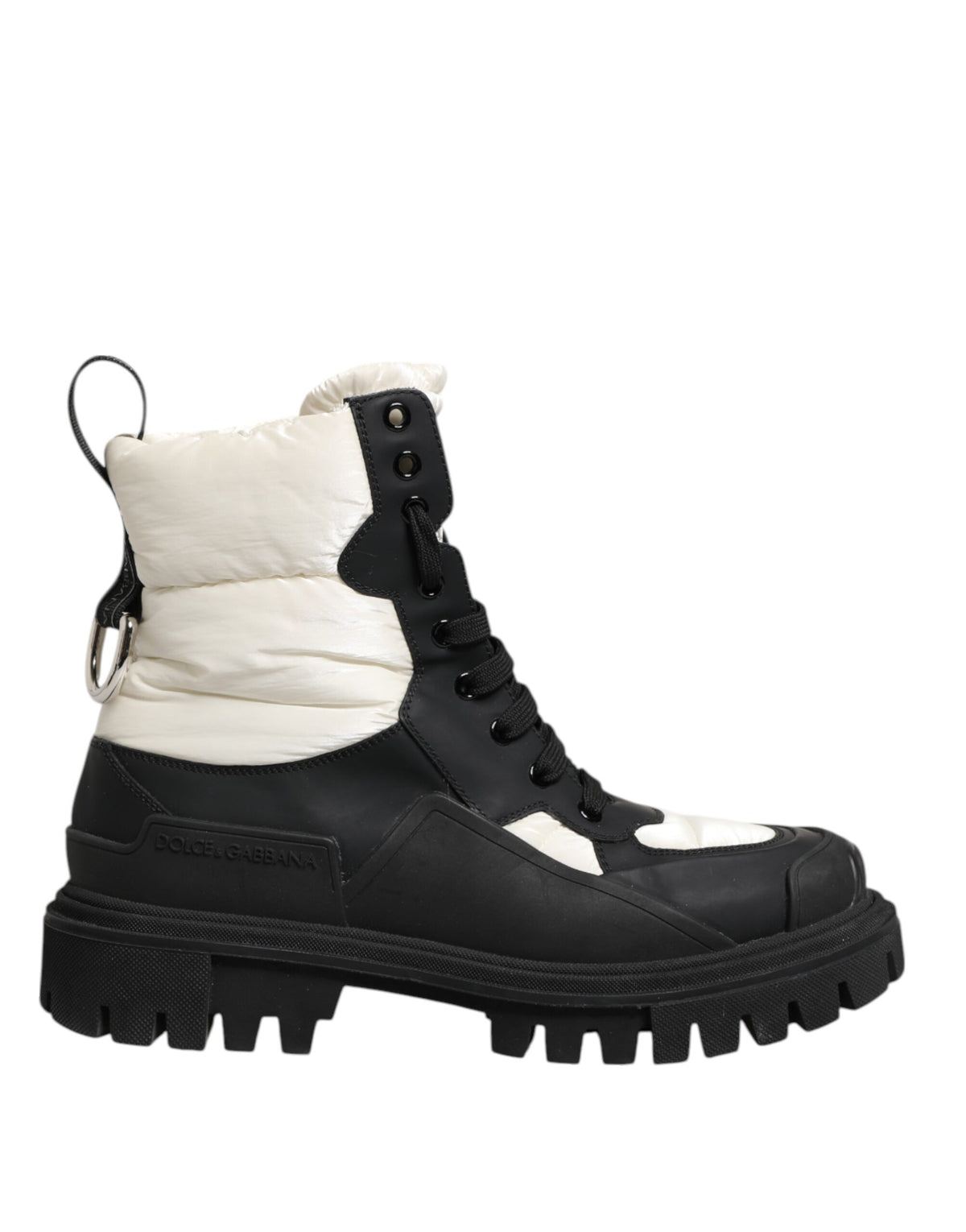 Dolce & Gabbana Schwarz Weiß Gepolsterte Mid Calf Lace Up Stiefel Schuhe