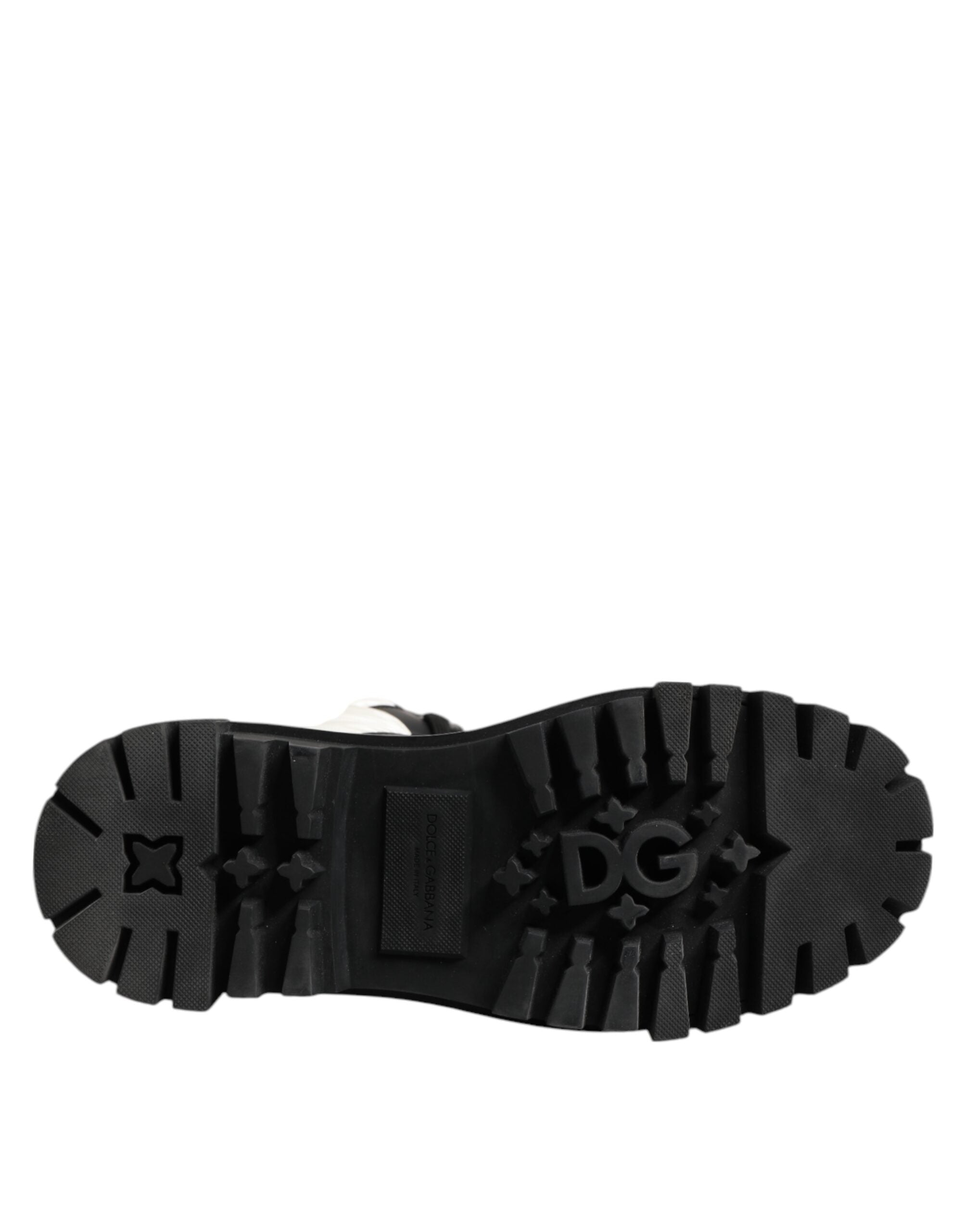 Dolce & Gabbana Schwarz Weiß Gepolsterte Mid Calf Lace Up Stiefel Schuhe