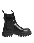 Dolce & Gabbana Black Calfskin DG Logo Strap Ankle Boots Shoes