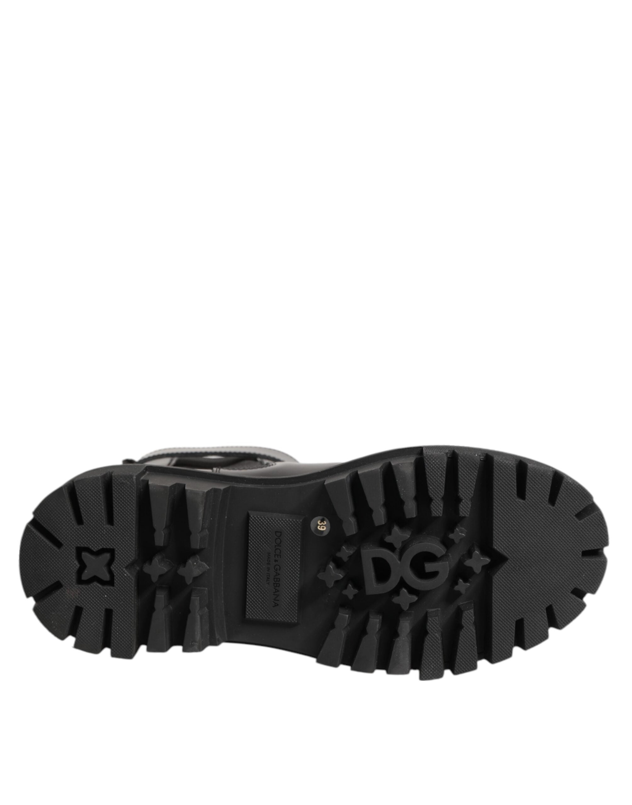 Dolce & Gabbana Schwarze Kalbsleder DG Logo Strap Ankle Boots Schuhe