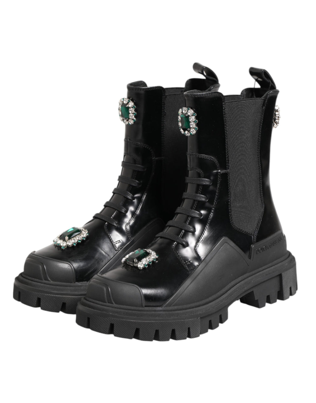Dolce & Gabbana Schwarzer Kristall verschönert Kampfstiefel Schuhe