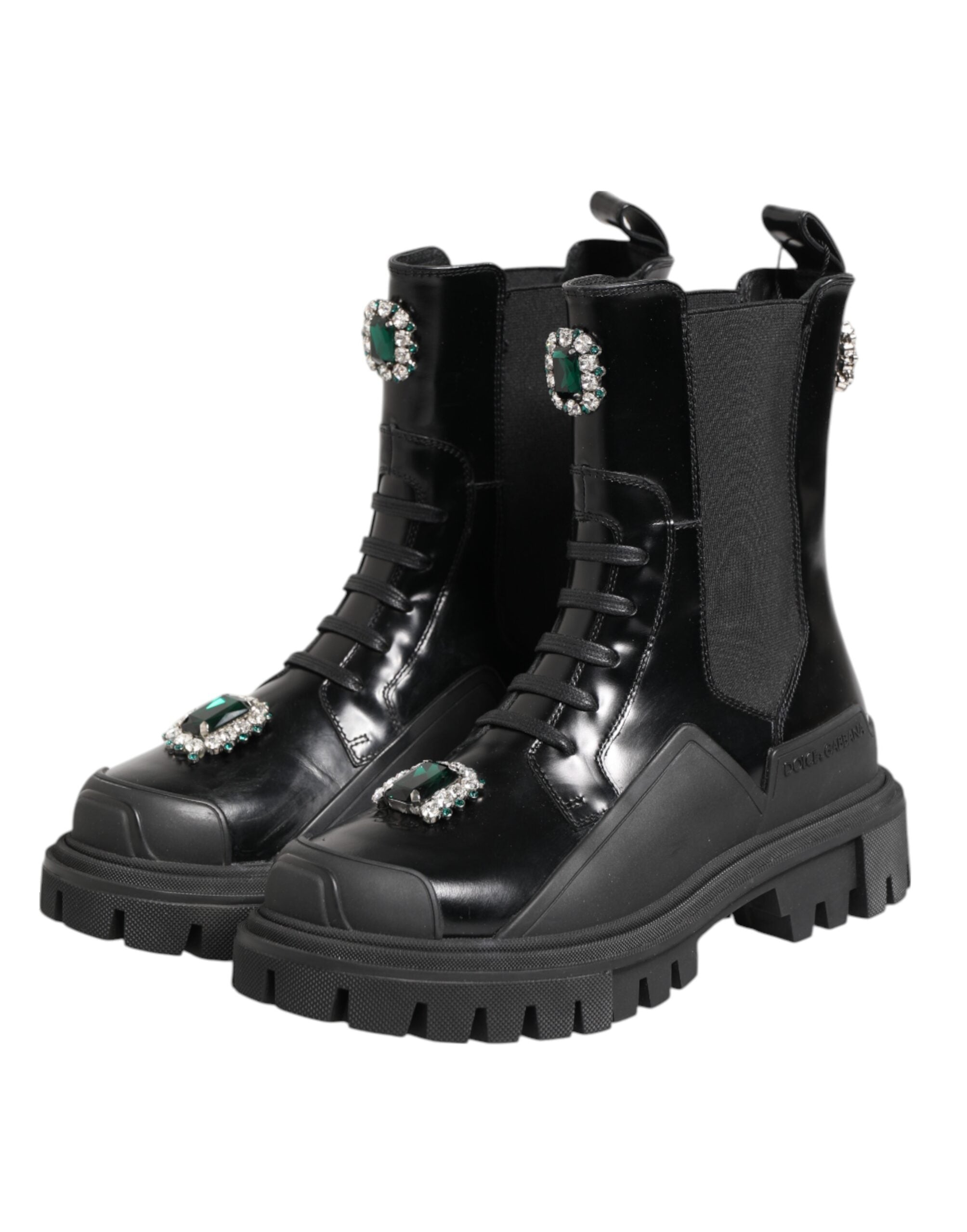 Dolce & Gabbana Schwarzer Kristall verschönert Kampfstiefel Schuhe