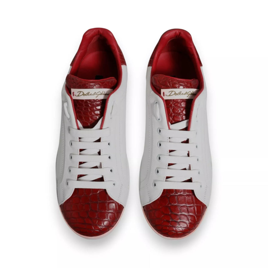 Dolce & Gabbana Weiß Rot Leder Logo Portofino Sneaker