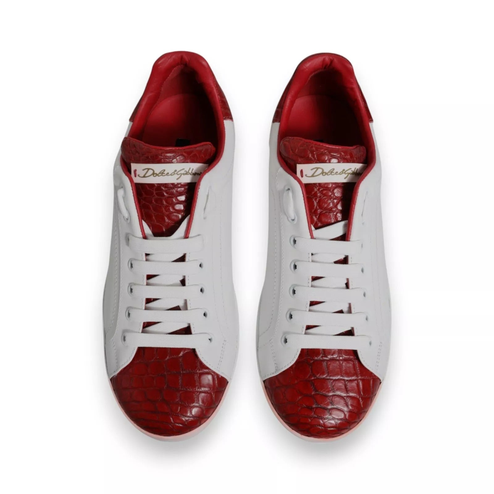 Dolce & Gabbana Weiß Rot Leder Logo Portofino Sneaker