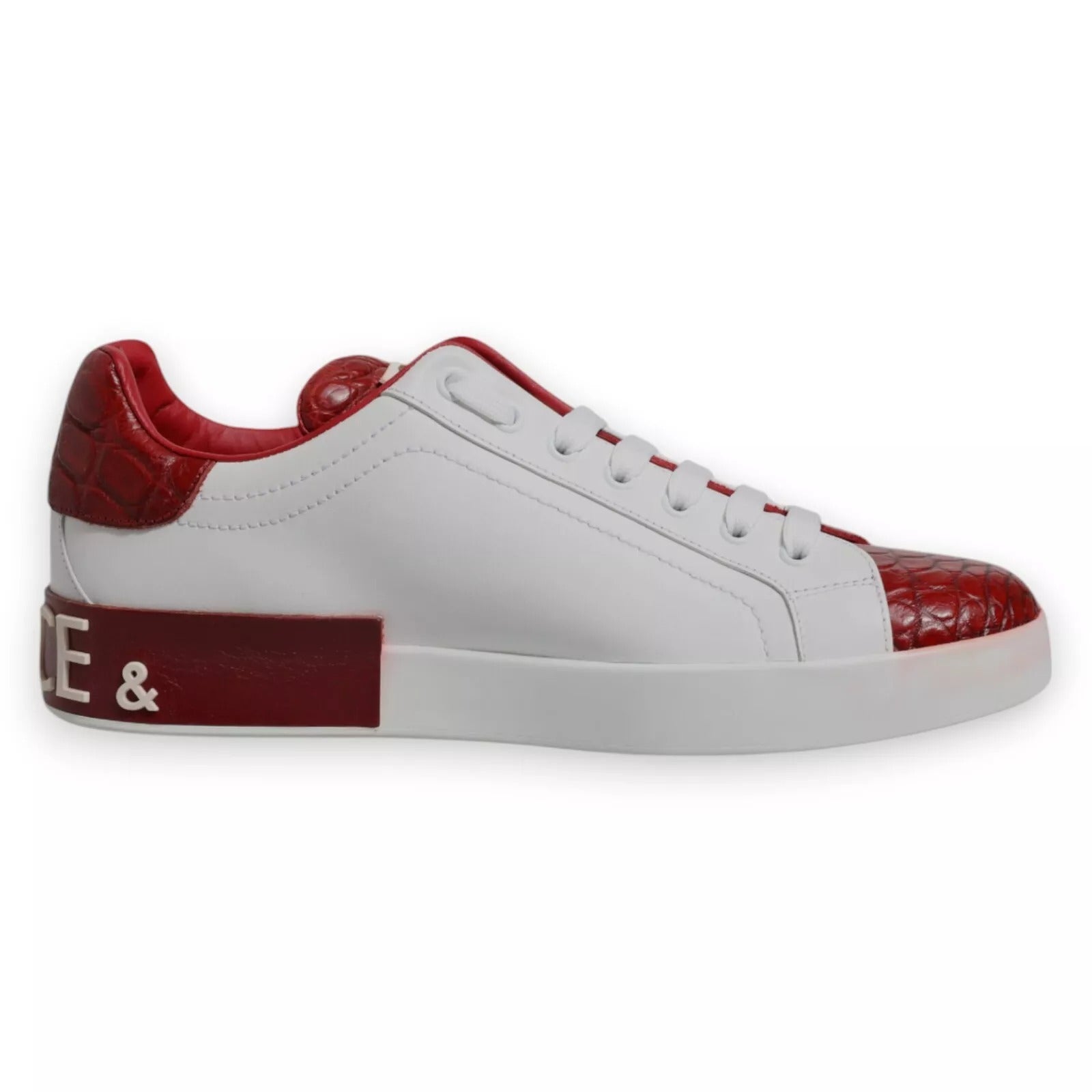 Dolce & Gabbana Weiß Rot Leder Logo Portofino Sneaker