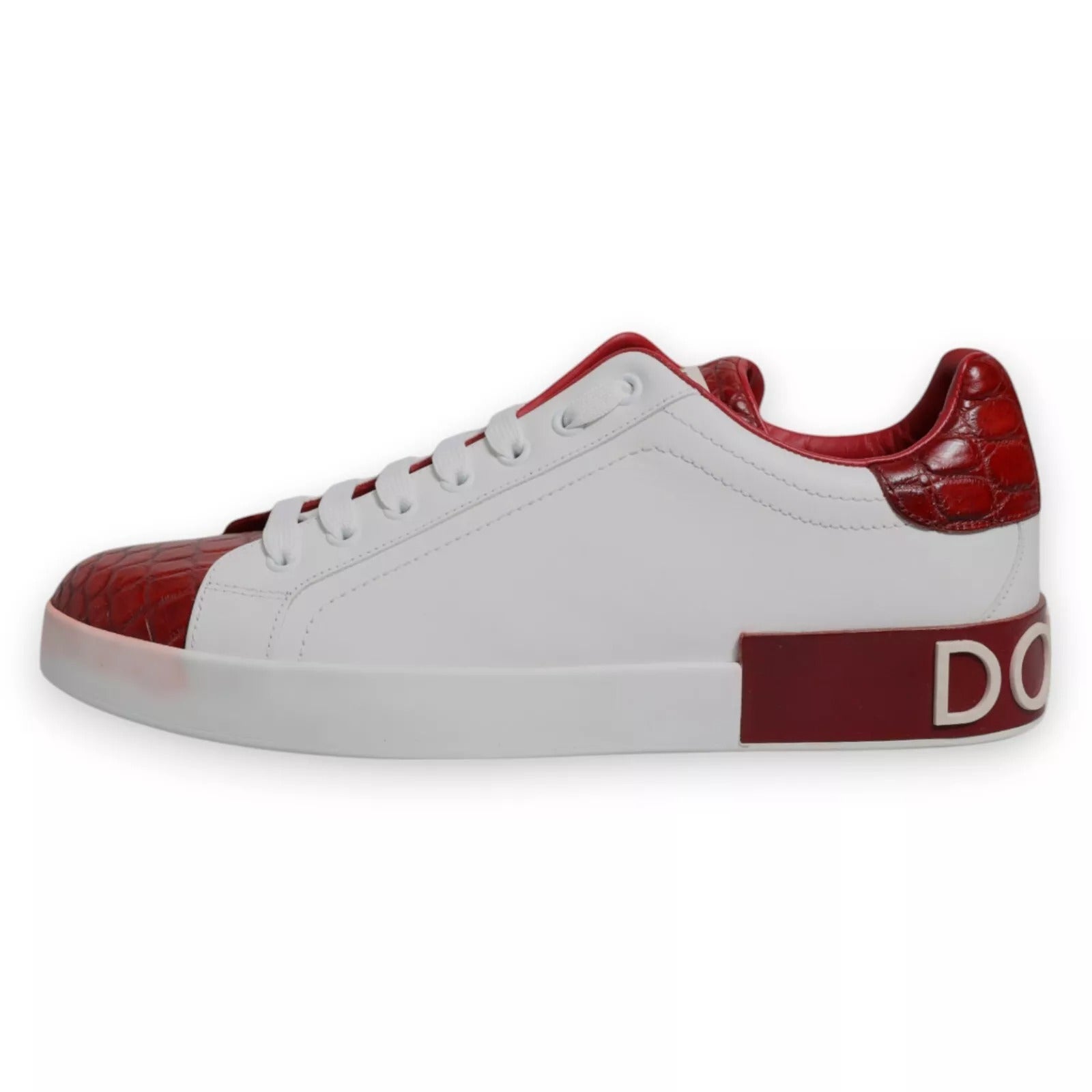 Dolce & Gabbana Weiß Rot Leder Logo Portofino Sneaker