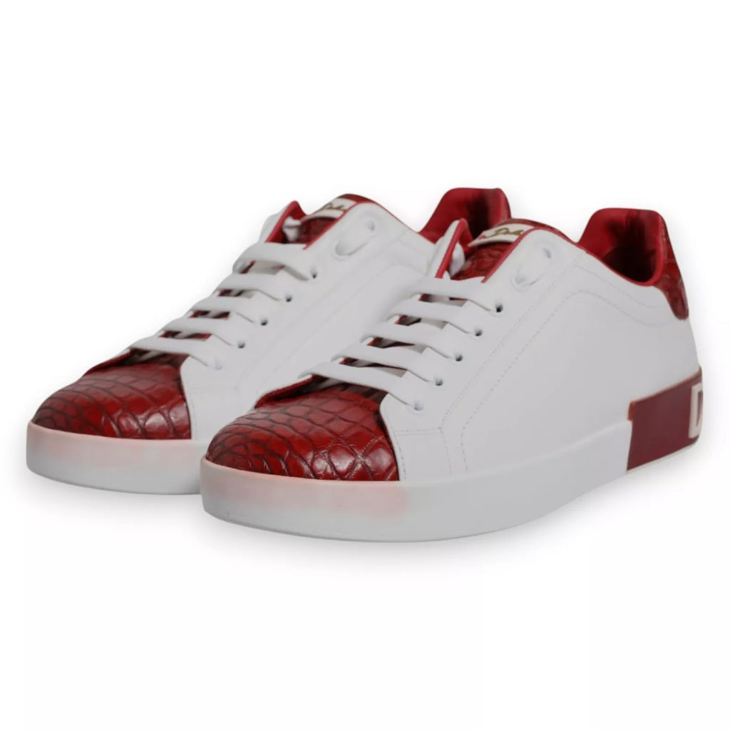 Dolce & Gabbana Weiß Rot Leder Logo Portofino Sneaker
