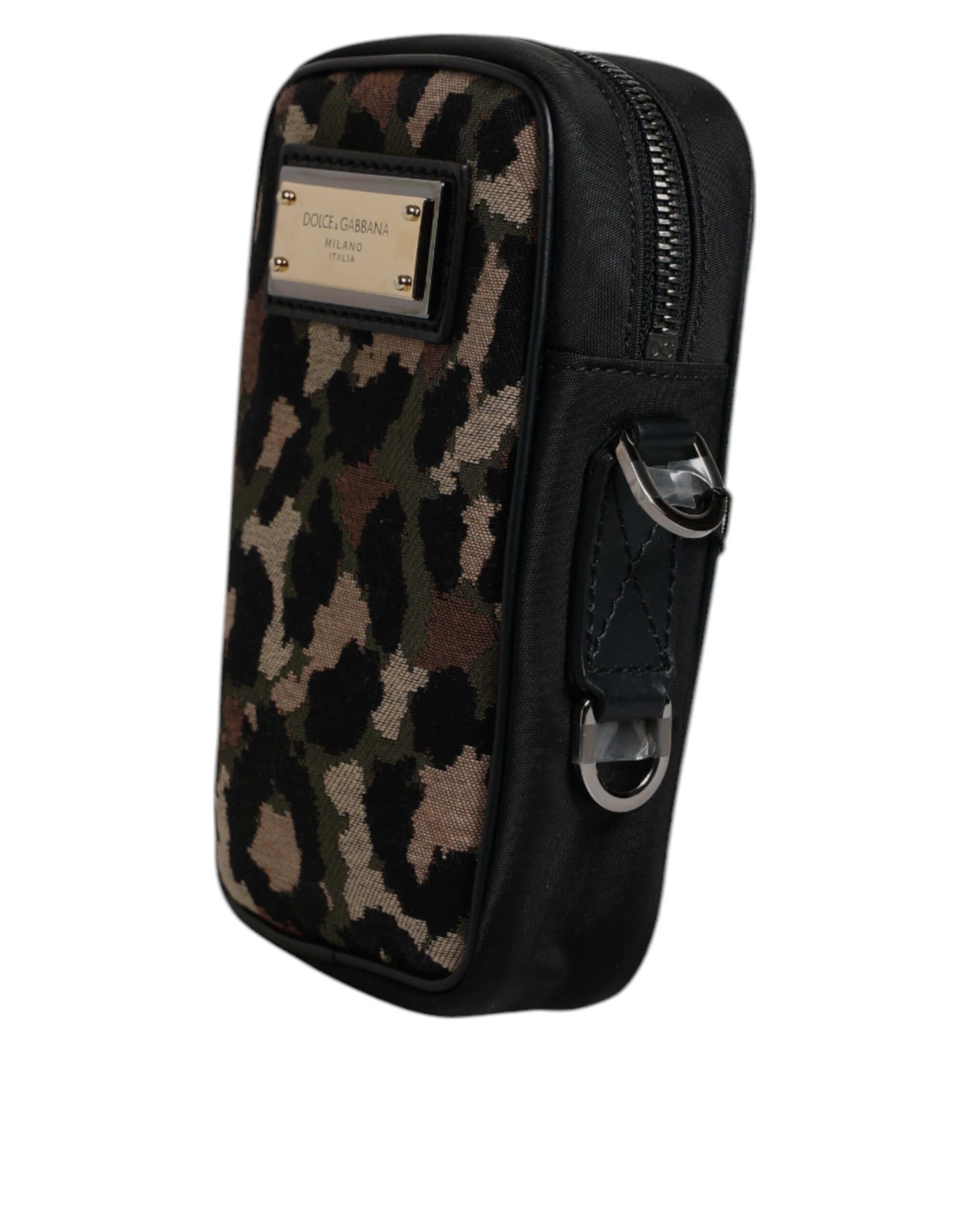 Dolce & Gabbana Multicolor Leopard Jacquard Logo Plaque Halsband Tasche