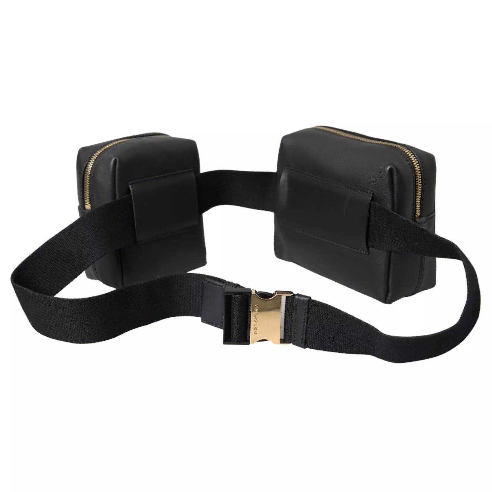 Dolce & Gabbana Schwarze Gürteltasche aus Kalbsleder mit doppeltem Gürtel und Bauchtasche