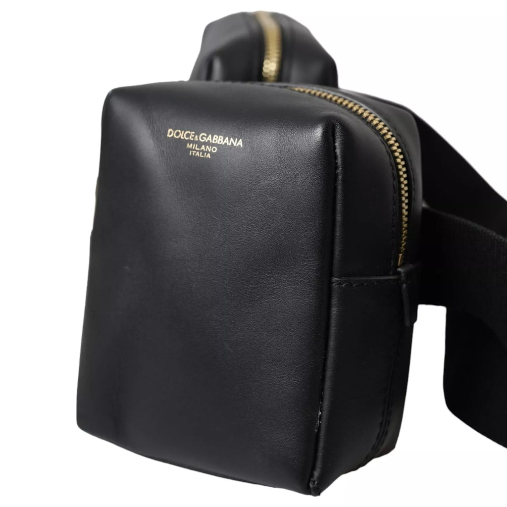 Dolce & Gabbana Schwarze Gürteltasche aus Kalbsleder mit doppeltem Gürtel und Bauchtasche