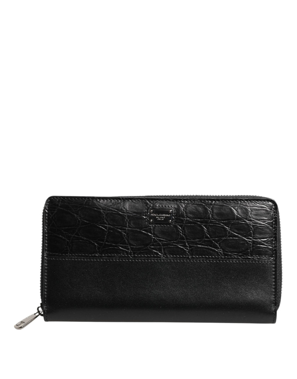Dolce & Gabbana Schwarzes Leder Logo-Plakette Zip Around Continental Brieftasche